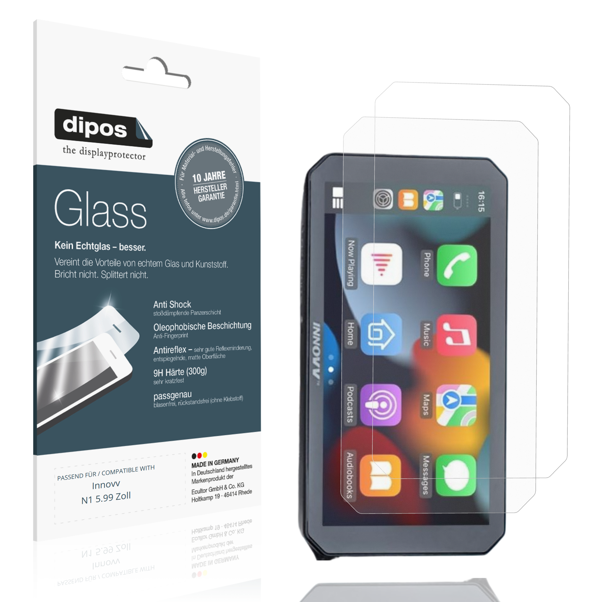 Matte Displayschutzfolie von dipos passend für Innovv N1 5.99 Zoll, 9H kratzfest und blasenfrei montiert