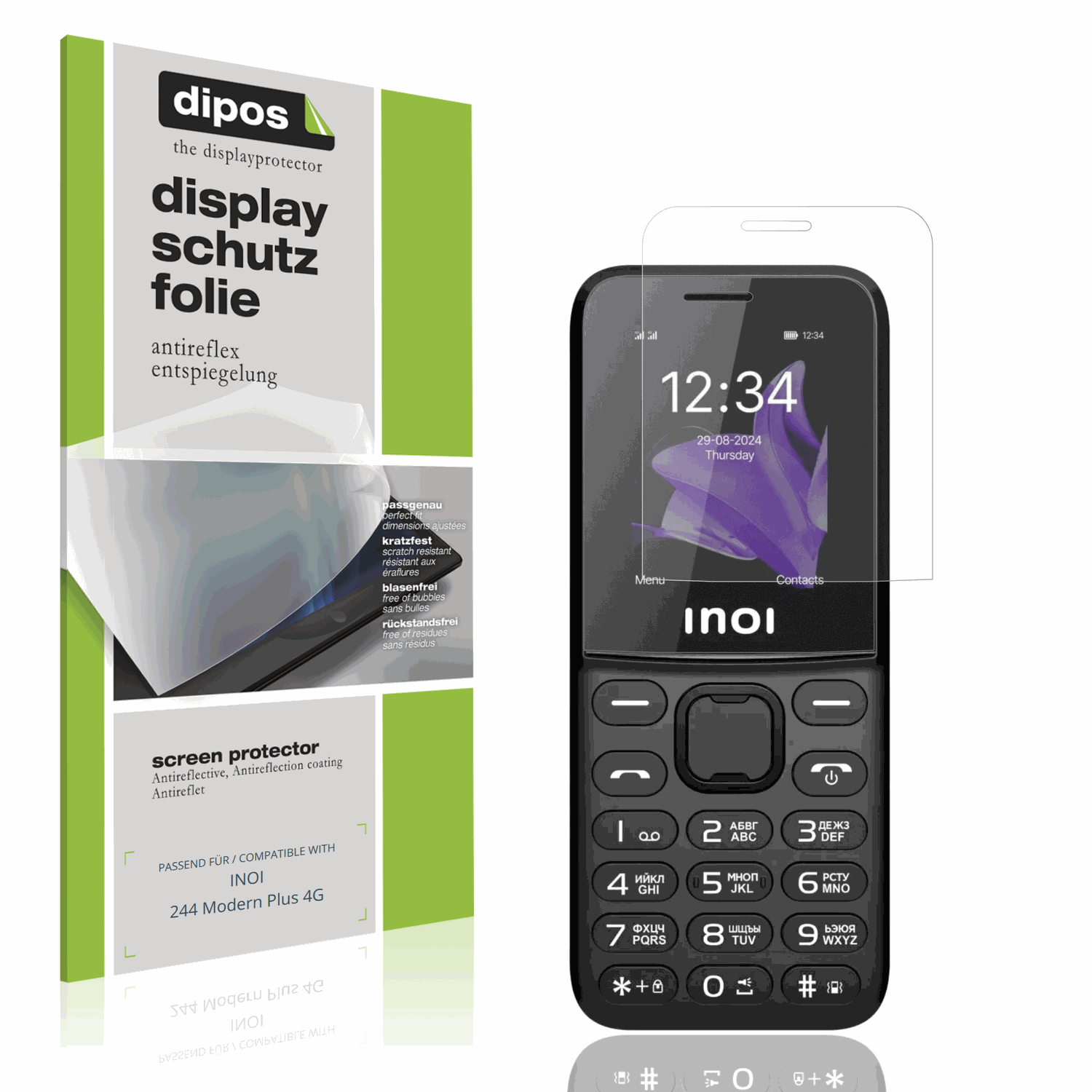 Matte Displayschutzfolie von dipos passend für INOI 244 Modern Plus 4G, präziser Zuschnitt und blasenfrei montiert