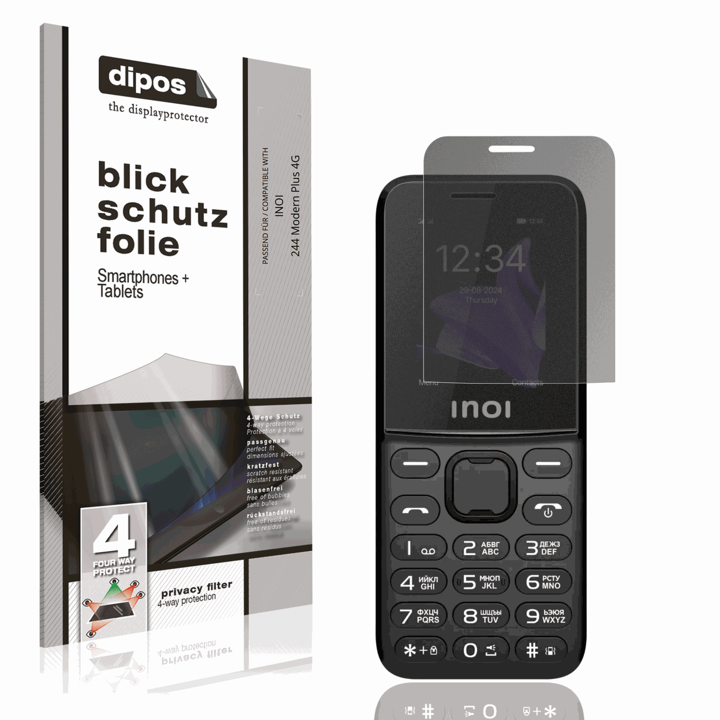 Blickschutzfolie von dipos passend für INOI 244 Modern Plus 4G, präziser Zuschnitt und blasenfrei montiert