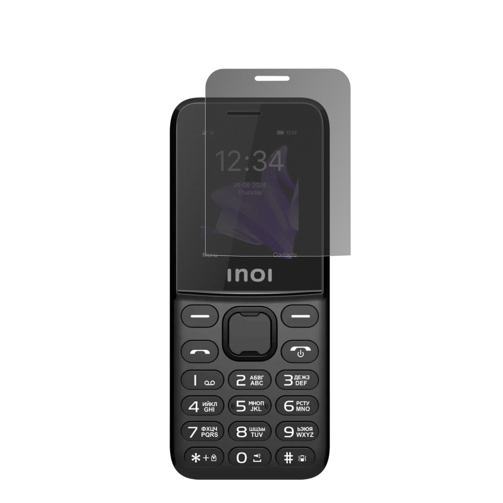INOI240 Modern 4G mit aufgebrachtem dipos Displayschutz, der seitliche Einblicke blockiert