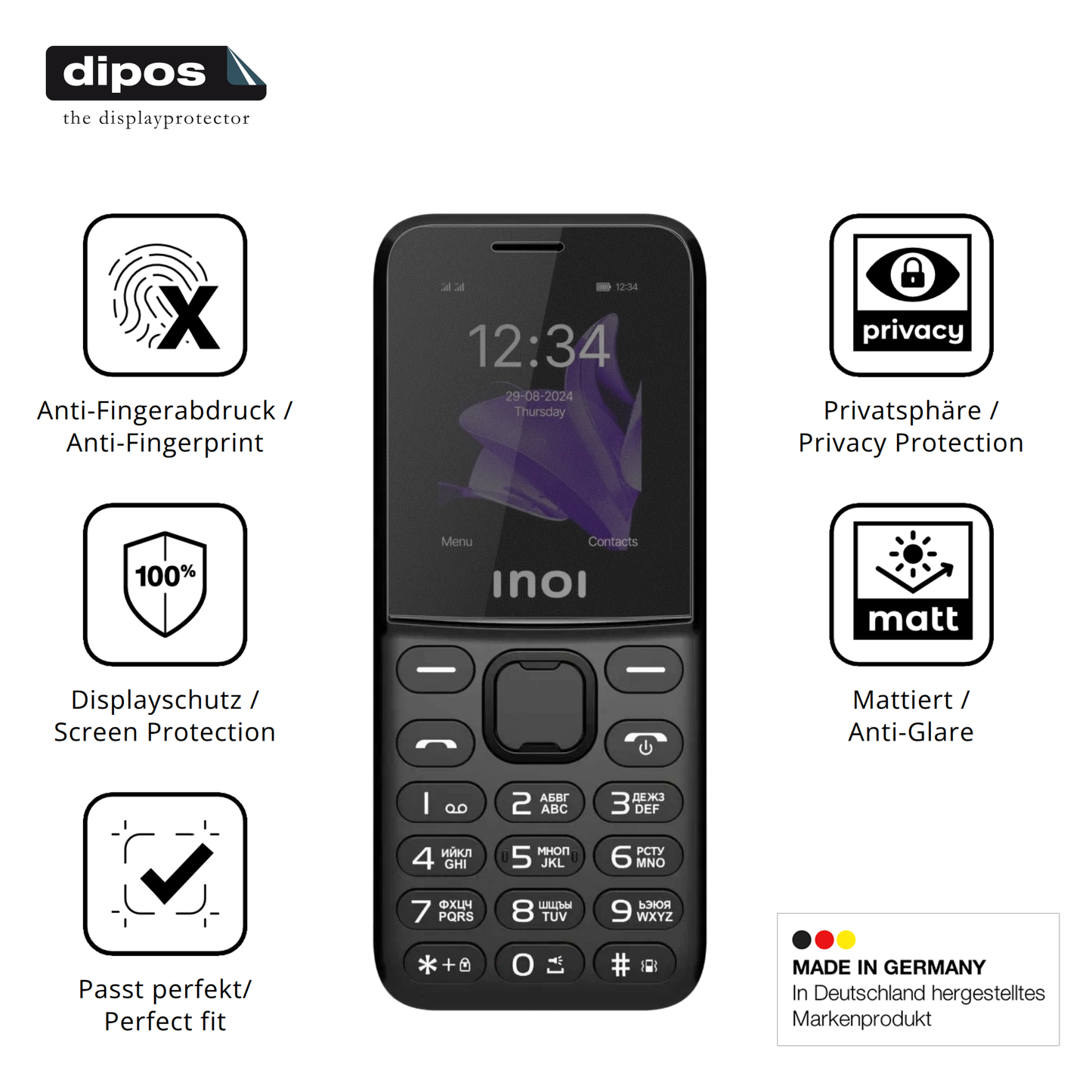 Privatsphäre-Schutz durch Sichtschutz-Folie passend zugeschnitten für INOI 244 Modern Plus 4G