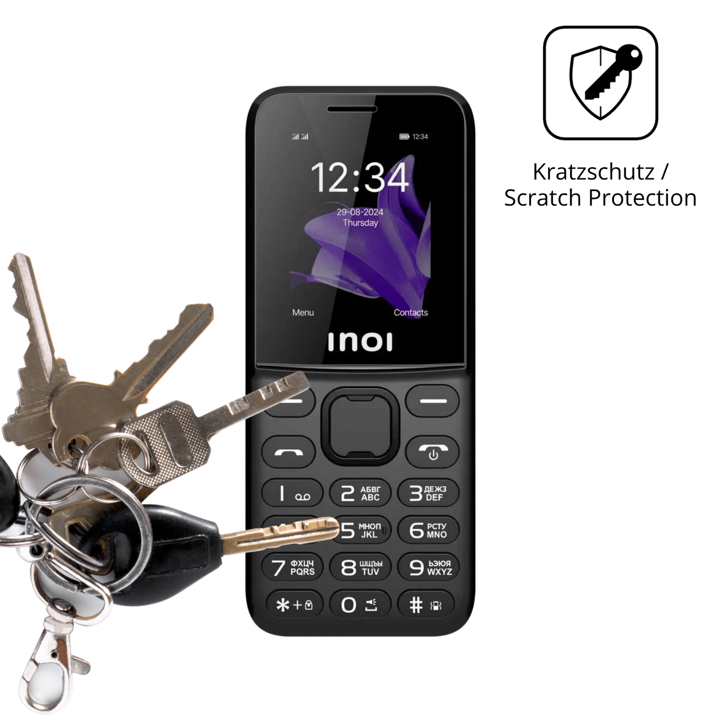 Schutz gegen Kratzer auf dem INOI 244 Modern Plus 4G Glas durch Schlüssel oder Ähnliches
