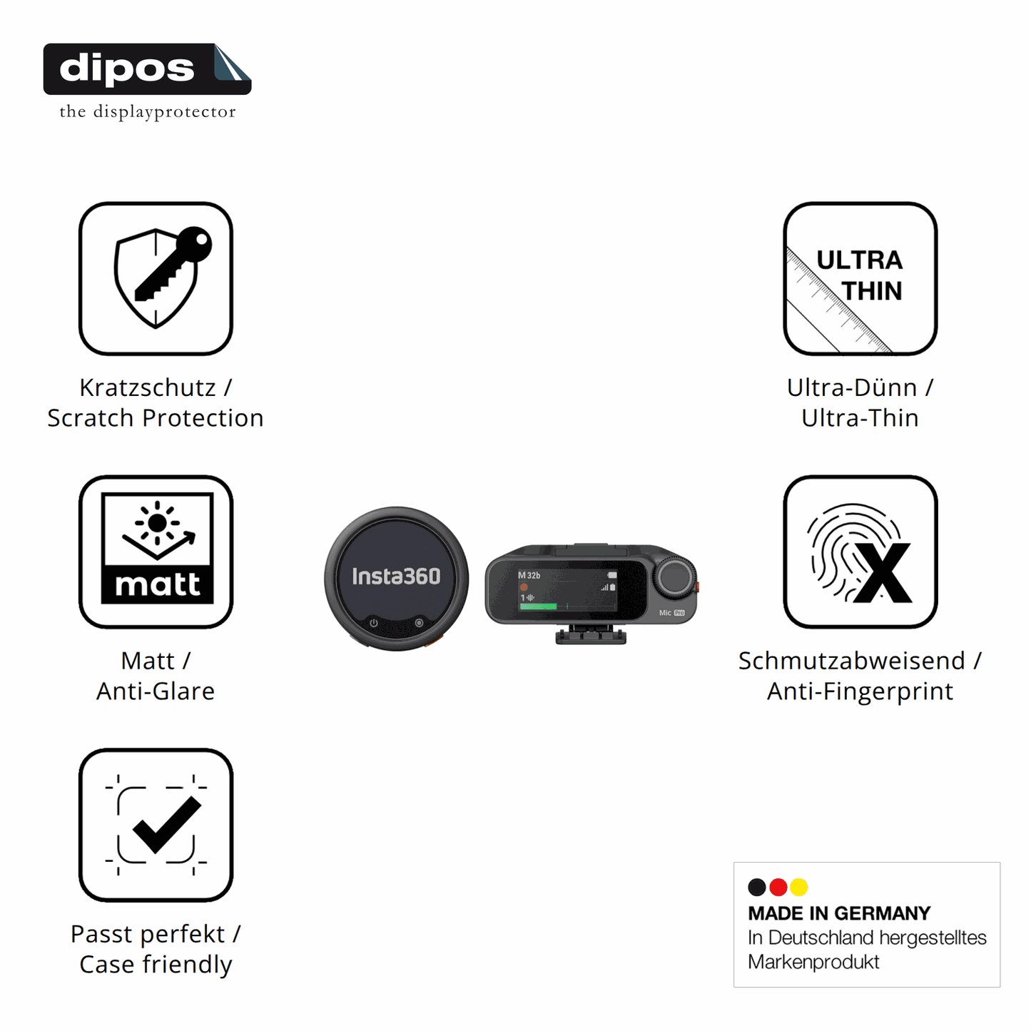 4x Screen Protector for Insta360 Mic Pro TX + RX Protection Anti Glare dipos