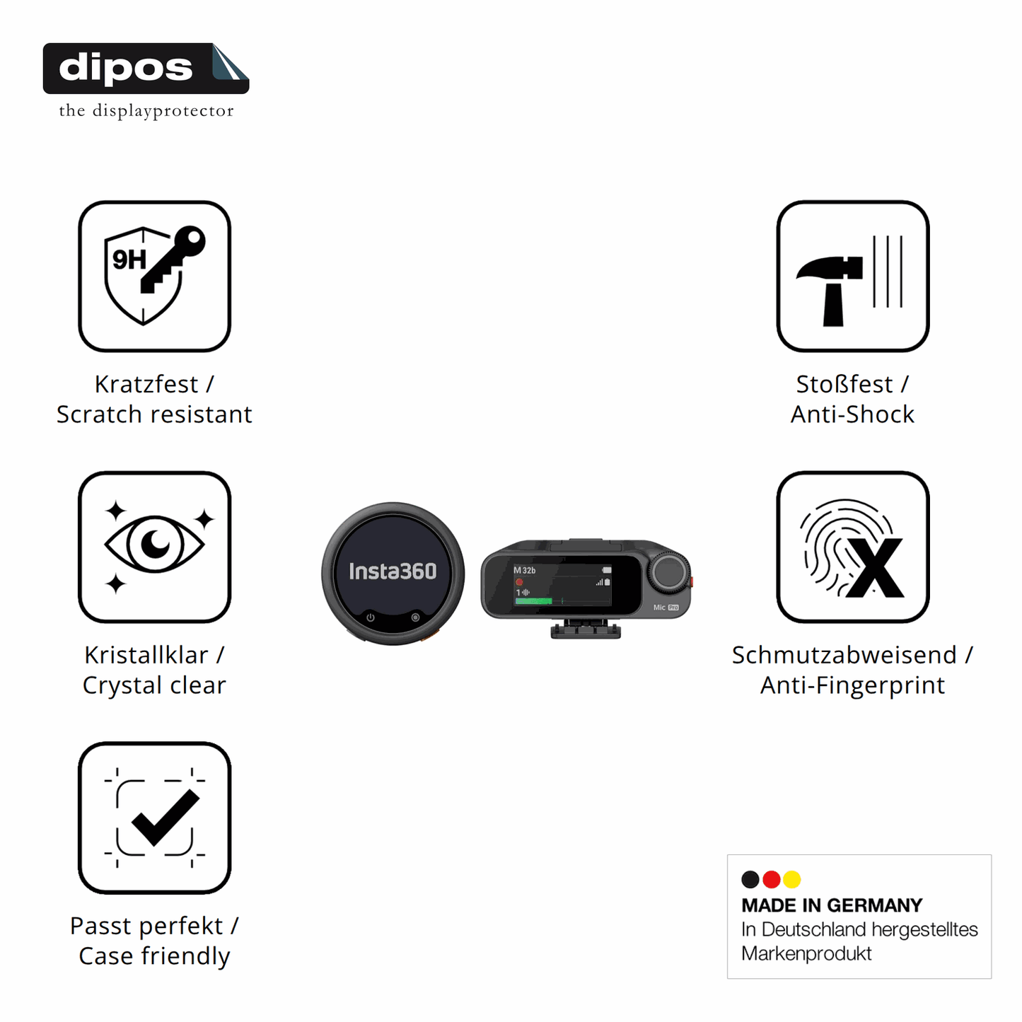 2x Screen Protector for Insta360 Mic Pro TX + RX Flexible Glass 9H dipos