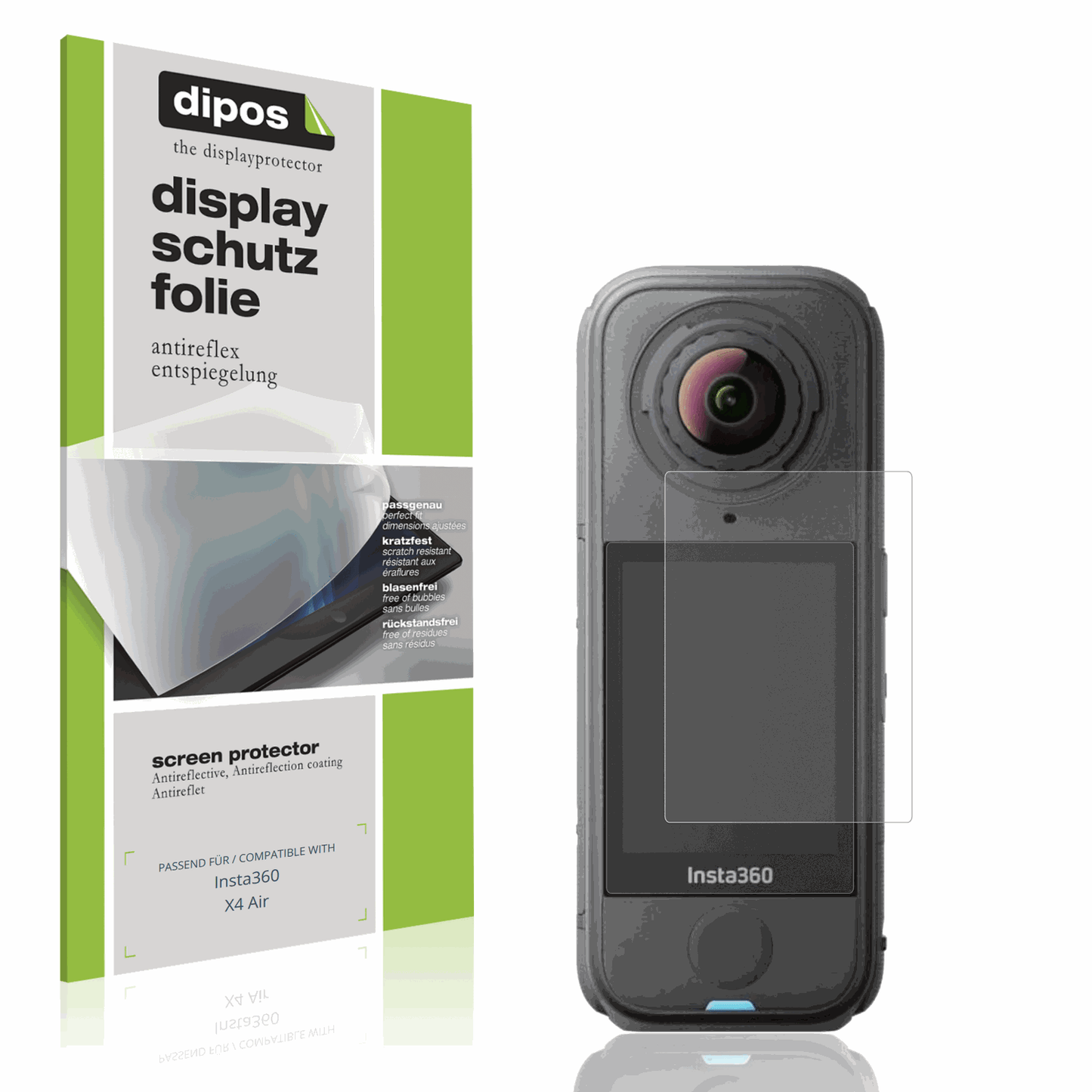 Matte Displayschutzfolie von dipos passend für insta360x4 air, präziser Zuschnitt und blasenfrei montiert