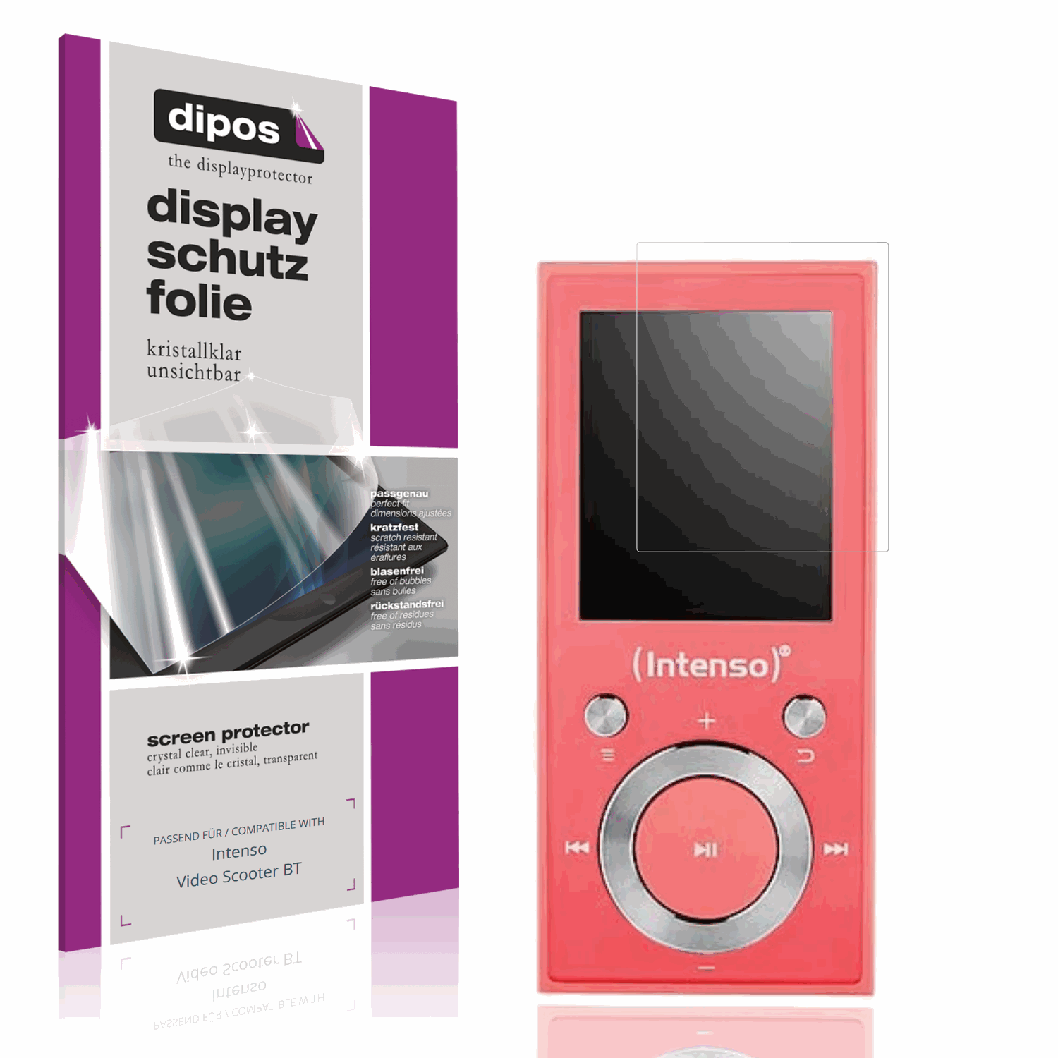 Klare Displayschutzfolie von dipos passend für Intenso Video Scooter BT, präziser Zuschnitt und blasenfrei montiert