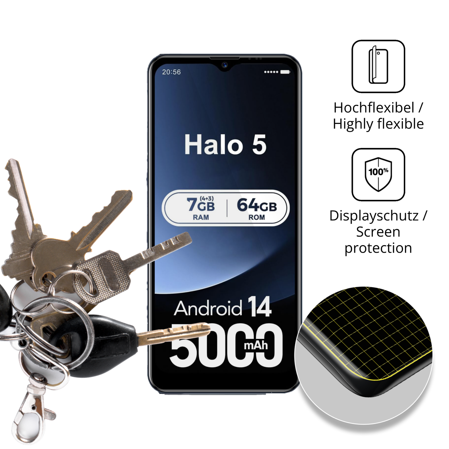 dipos Displayschutz für invens Halo 5, transparente Oberfläche, geringe Dicke und perfekte Passform