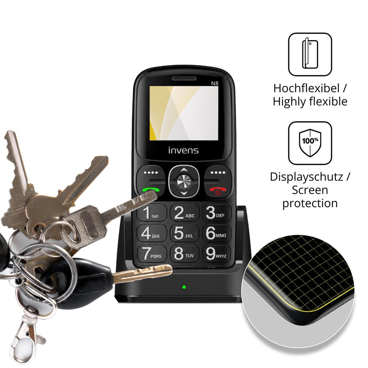 dipos Displayschutz für invens N8, transparente Oberfläche, geringe Dicke und perfekte Passform