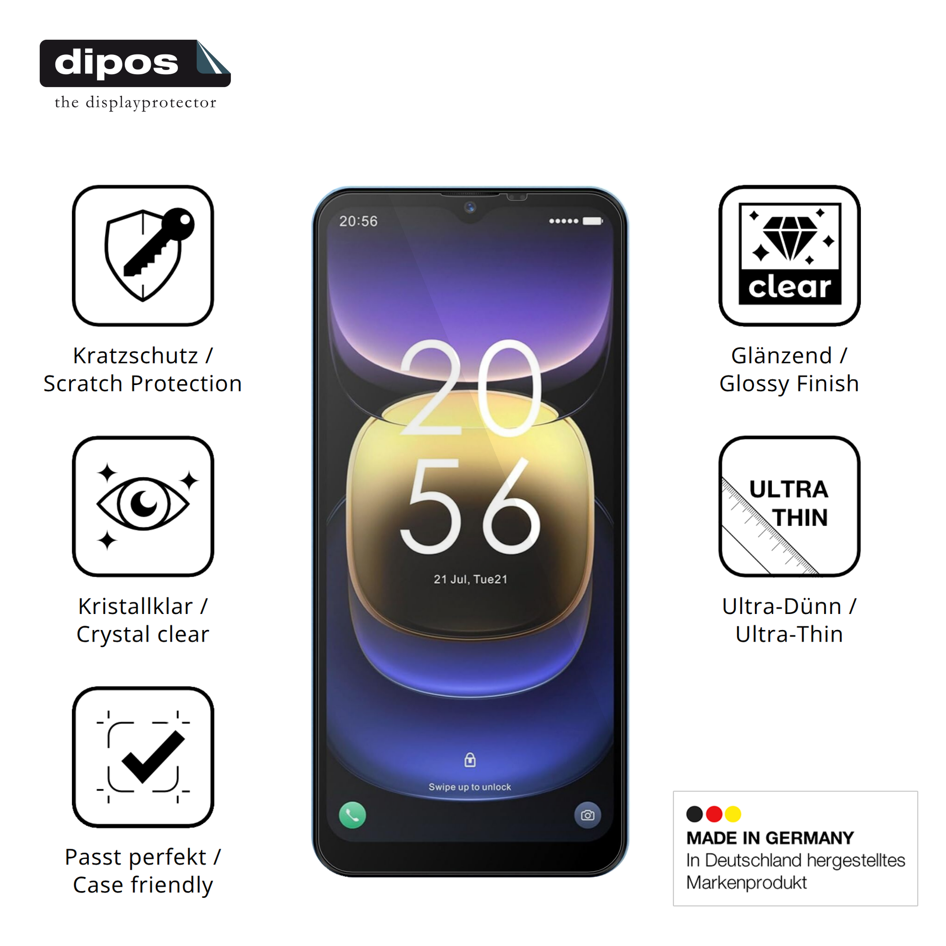 Displayschutz hergestellt in Deutschland, höchste Qualität made in Germany