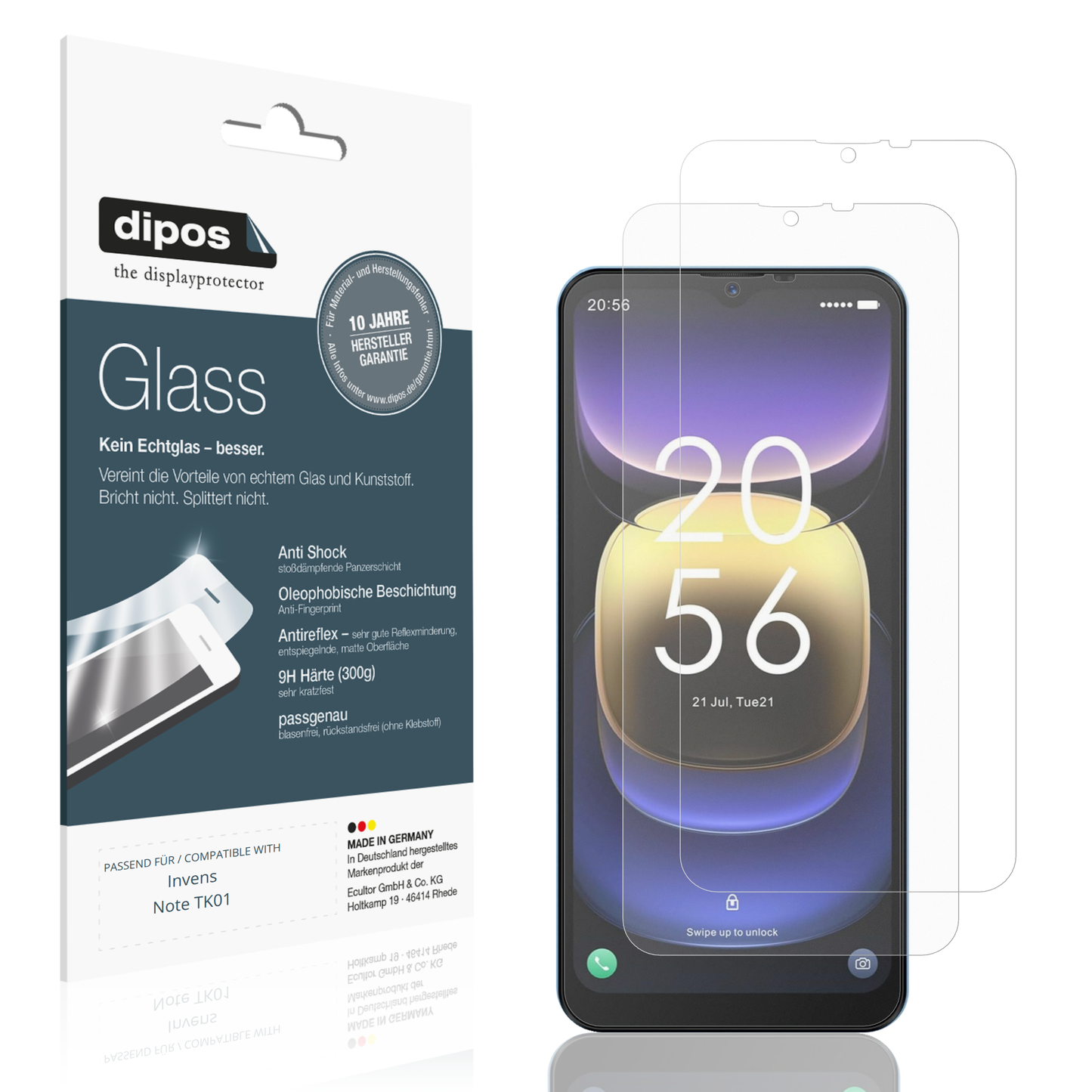 Matte Displayschutzfolie von dipos passend für Invens Note TK01, 9H kratzfest und blasenfrei montiert