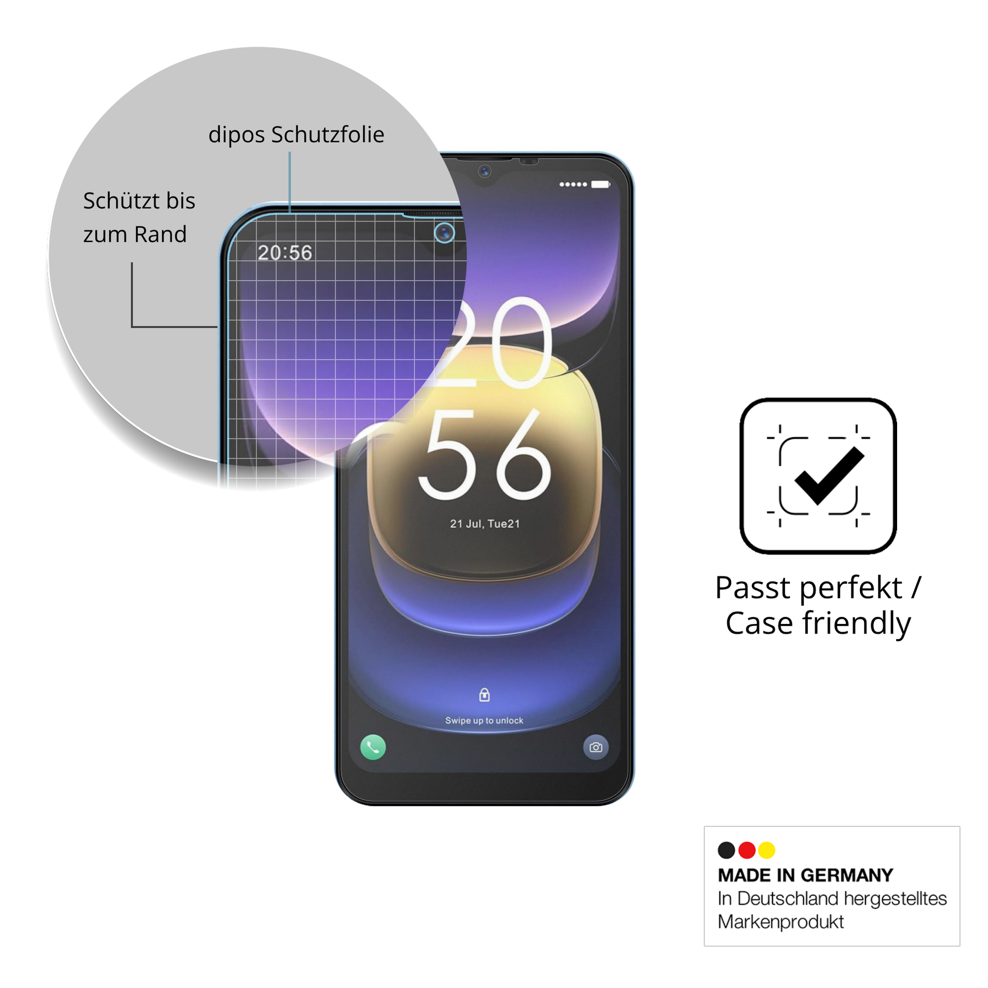 Schutzglasfolie mit optimaler Passform, zur Verwendung mit Hüllen geeignet