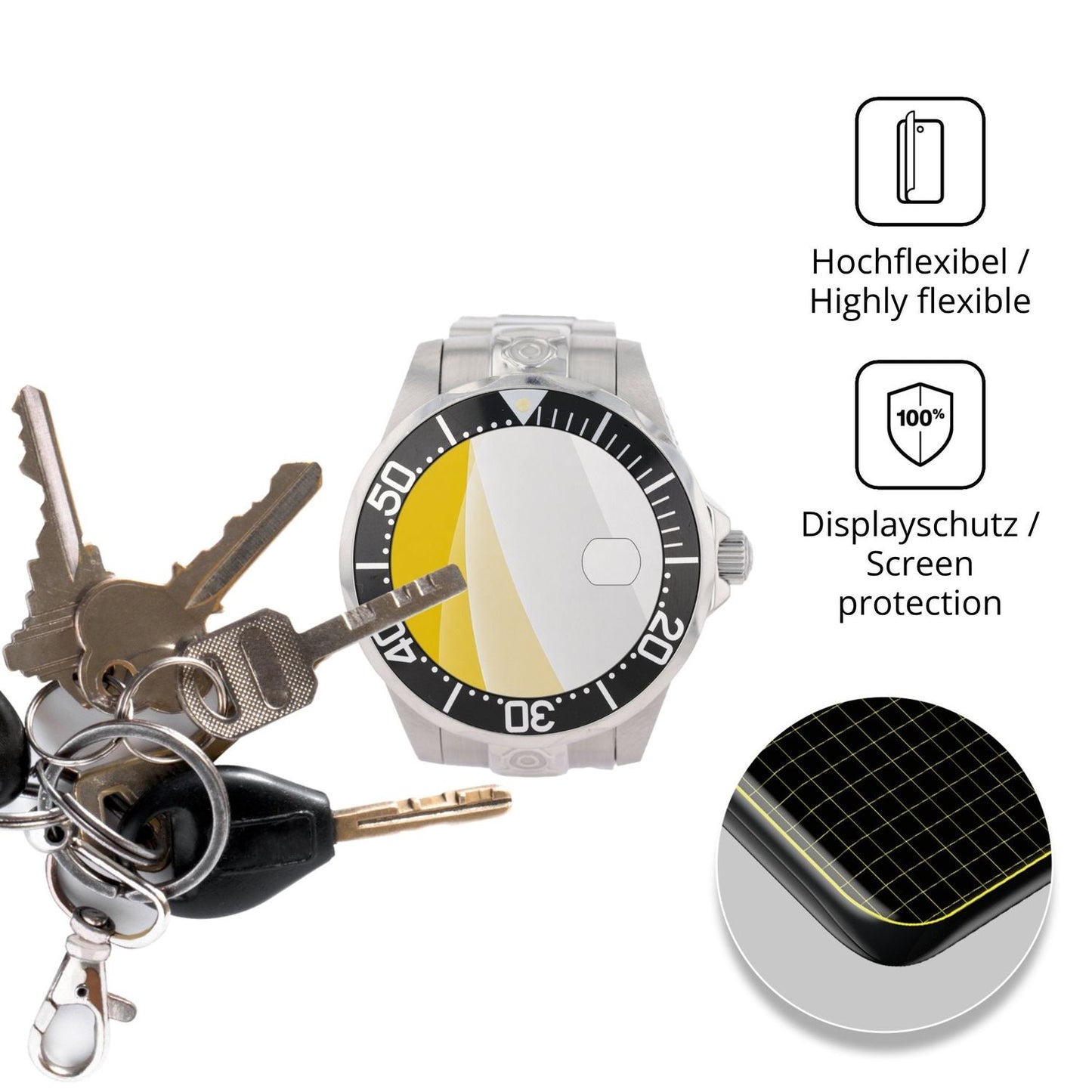 dipos Displayschutz für Invicta Grand Diver 47 mm, transparente Oberfläche, geringe Dicke und perfekte Passform