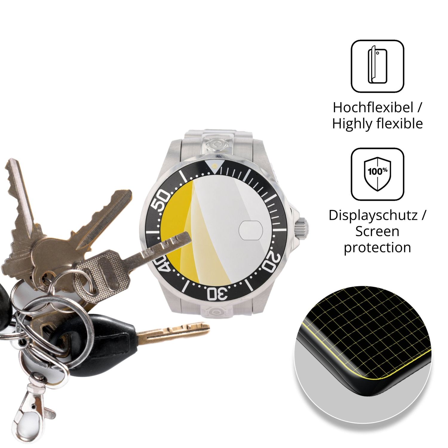 dipos Displayschutz für Invicta Grand Diver 47 mm, transparente Oberfläche, geringe Dicke und perfekte Passform