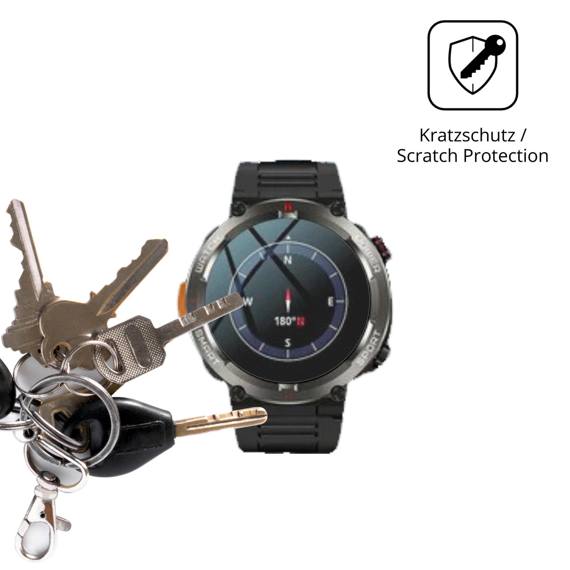 Schutz gegen Kratzer auf dem Iowodo W50 Pro 1.45 Zoll Glas durch Schlüssel oder Ähnliches