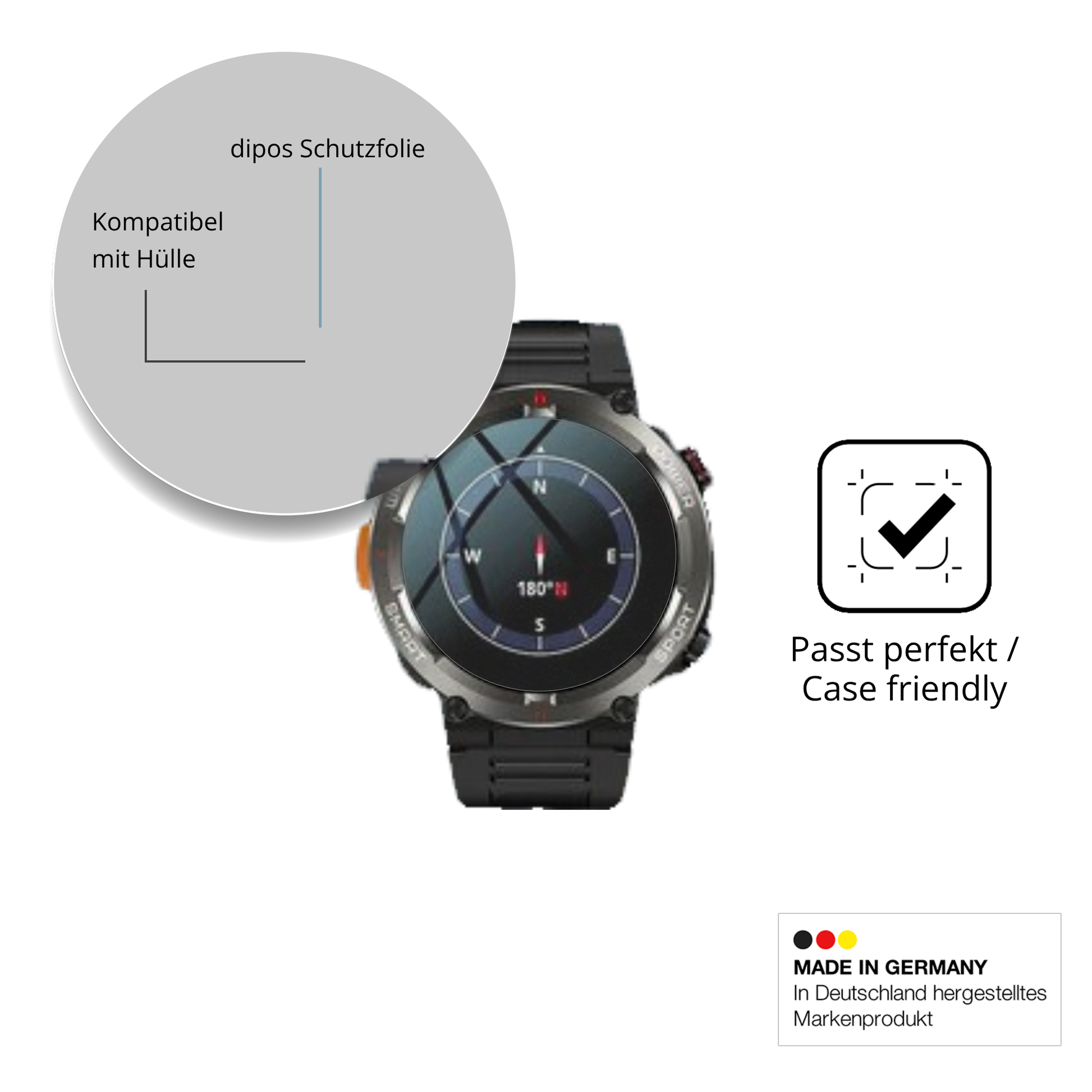 Schutzfolie mit optimaler Passform, zur Verwendung mit Hüllen geeignet