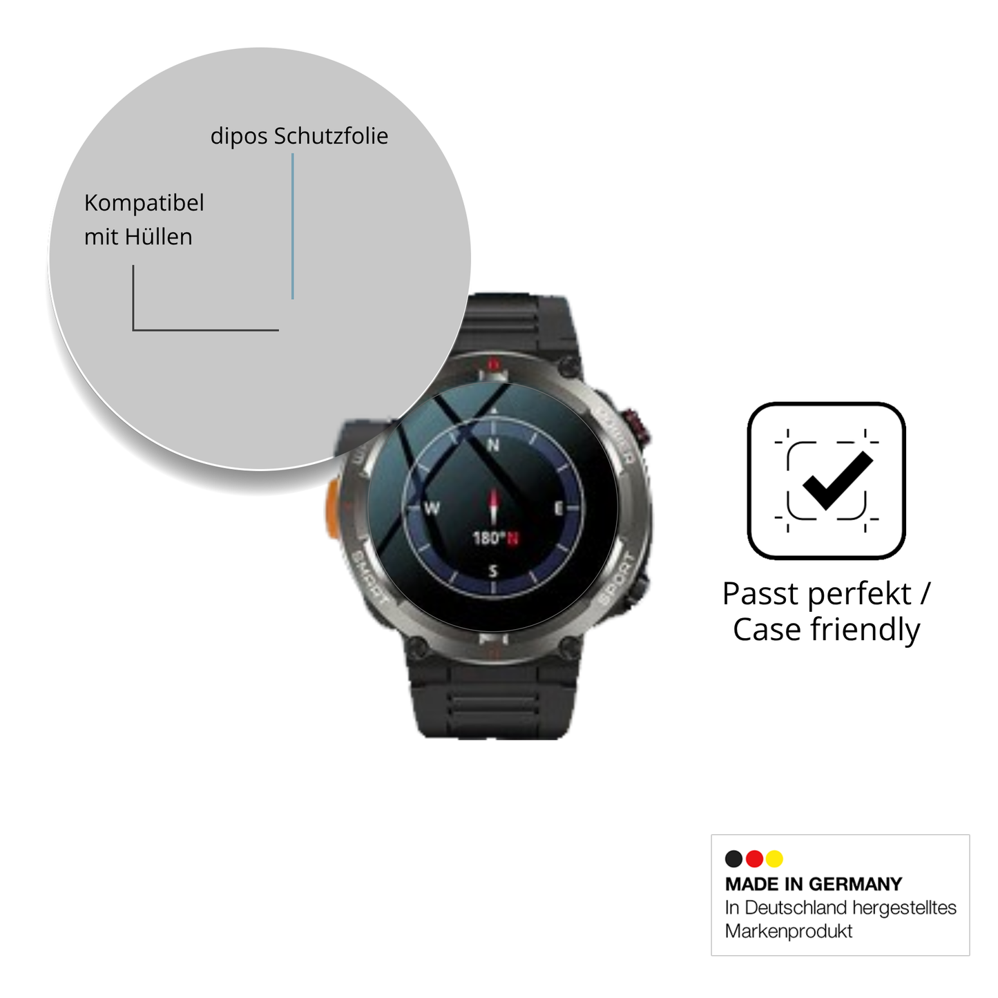 Schutzfolie mit optimaler Passform, zur Verwendung mit Hüllen geeignet