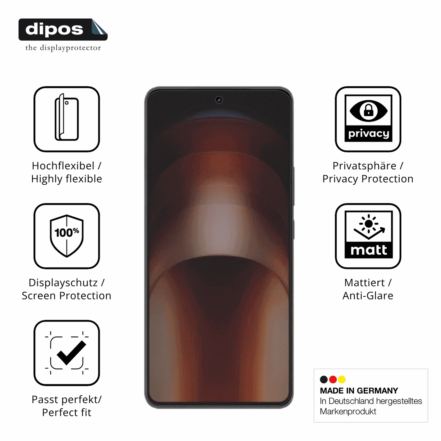 Flexible TPU-Folie passend zugeschnitten für iqooneo 11, mit Privatsphäre-Schutz durch Sichtschutz-Folie