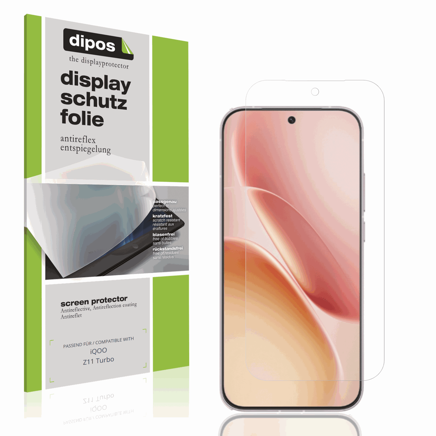 Matte Displayschutzfolie von dipos passend für iQOO Z11 Turbo, präziser Zuschnitt und blasenfrei montiert