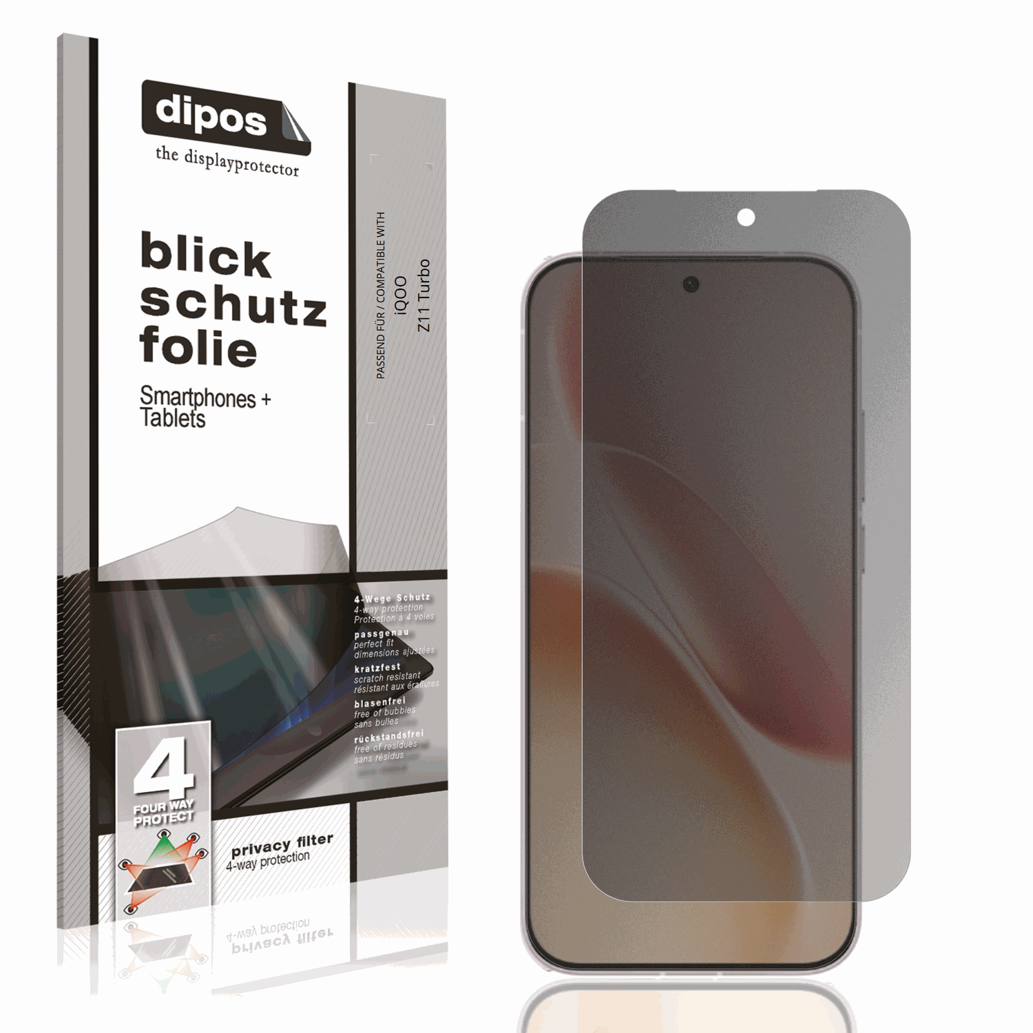 Blickschutzfolie von dipos passend für iQOO Z11 Turbo, präziser Zuschnitt und blasenfrei montiert