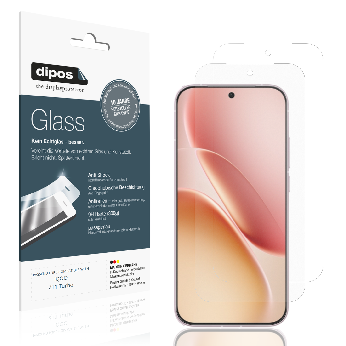 Matte Displayschutzfolie von dipos passend für iQOO Z11 Turbo, 9H kratzfest und blasenfrei montiert
