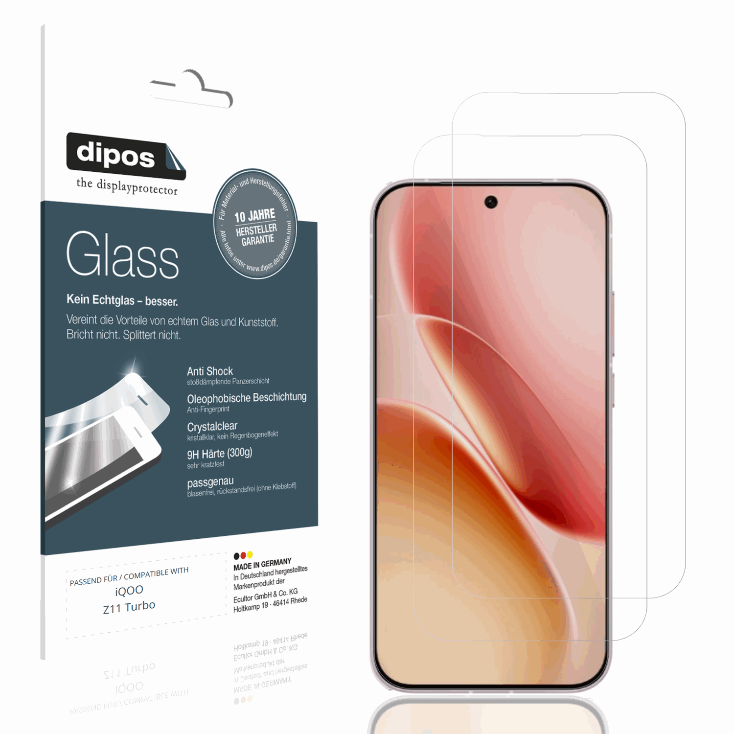 Klare Displayschutzfolie von dipos passend für iQOO Z11 Turbo, 9H kratzfest und blasenfrei montiert