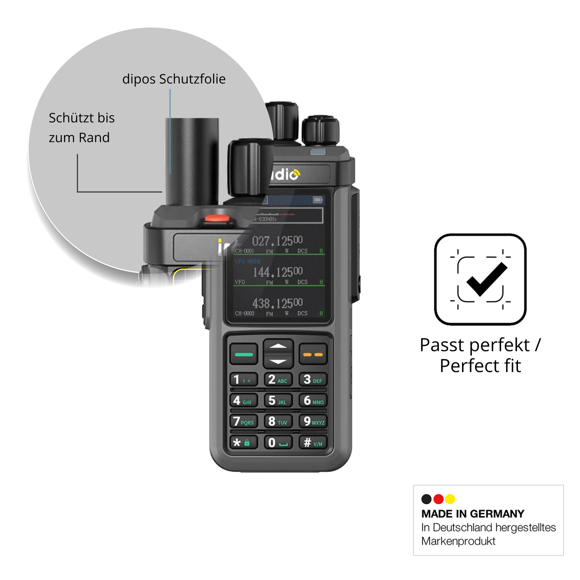 Schutz gegen Kratzer auf dem IRADIO UV-98 Plus Glas durch Schlüssel oder Ähnliches