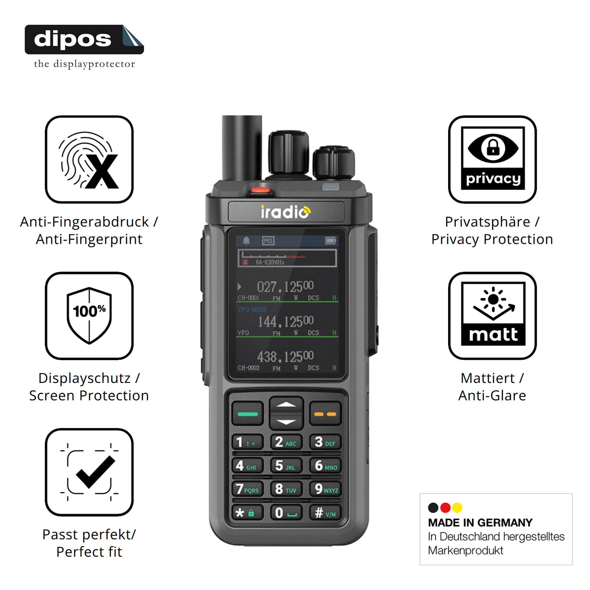 Privatsphäre-Schutz durch Sichtschutz-Folie passend zugeschnitten für IRADIO UV-98 Plus