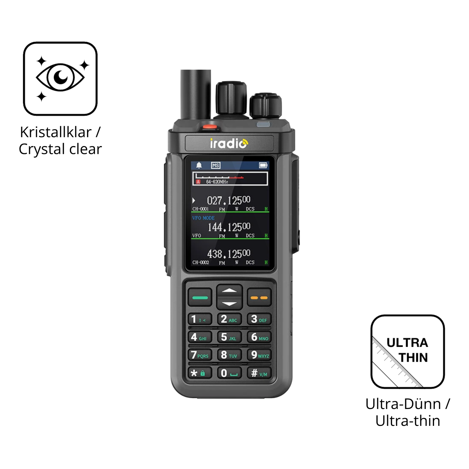 Dünne und klare Folie passend zugeschnitten für IRADIO UV-98 Plus