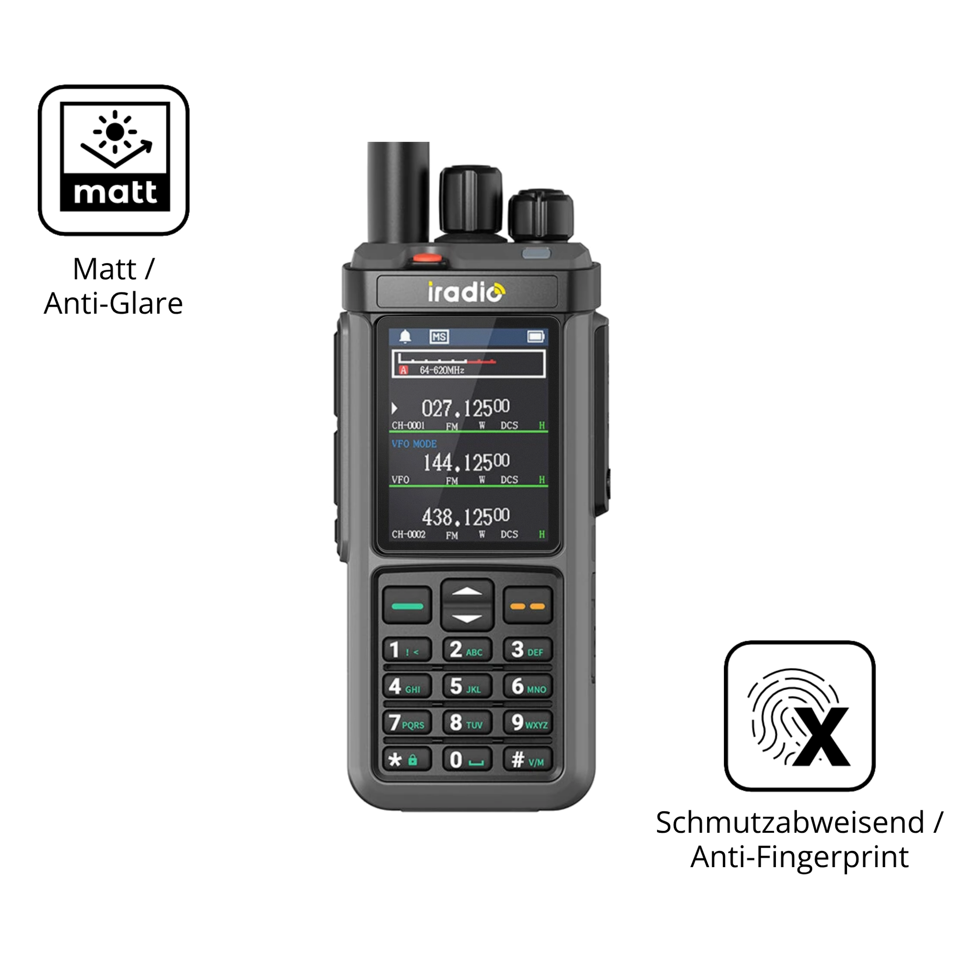 9H Hartbeschichtete, flexible Folie passend zugeschnitten für IRADIO UV-98 Plus