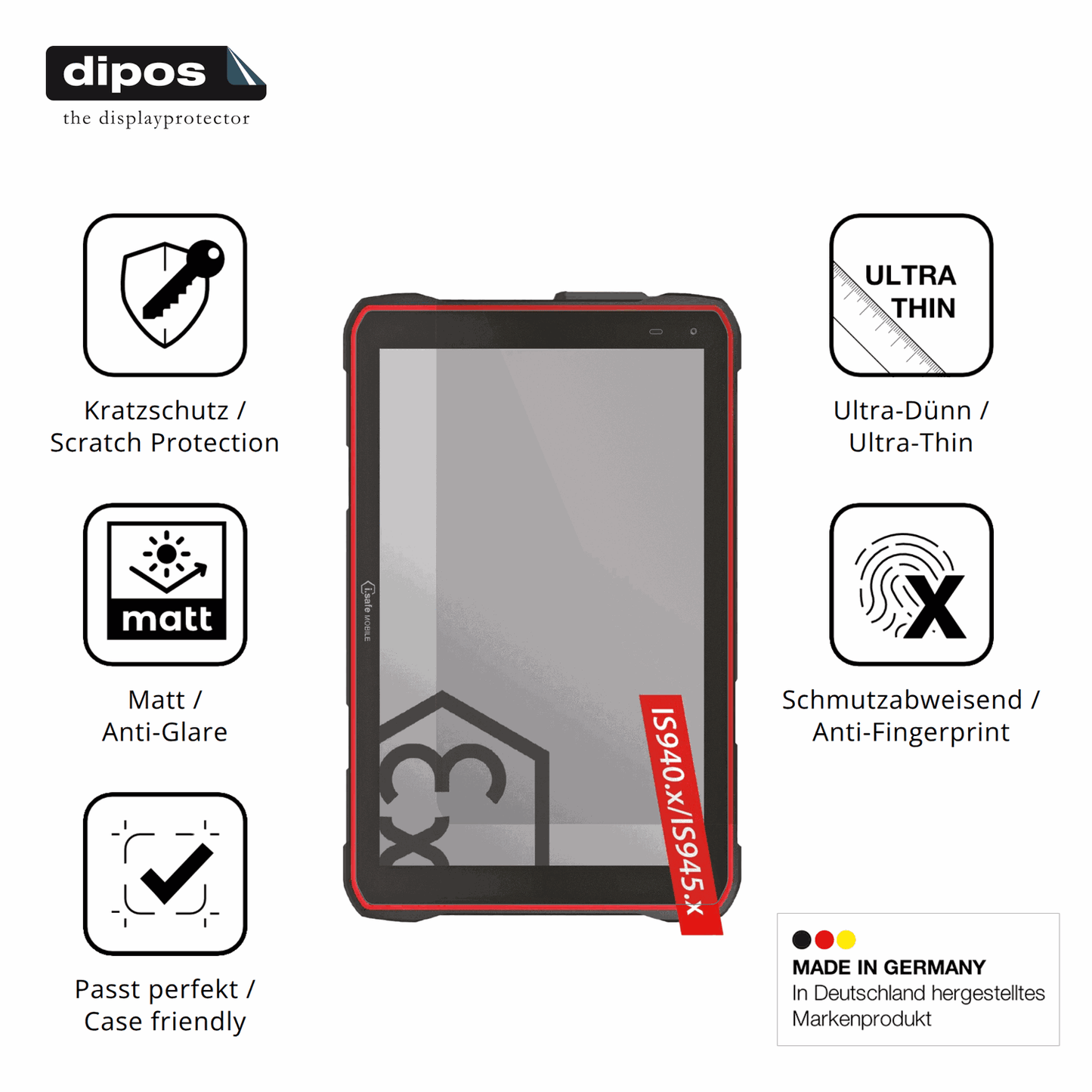 2x Screen Protector for i.safe MOBILE IS940.1 Protection Anti Glare dipos