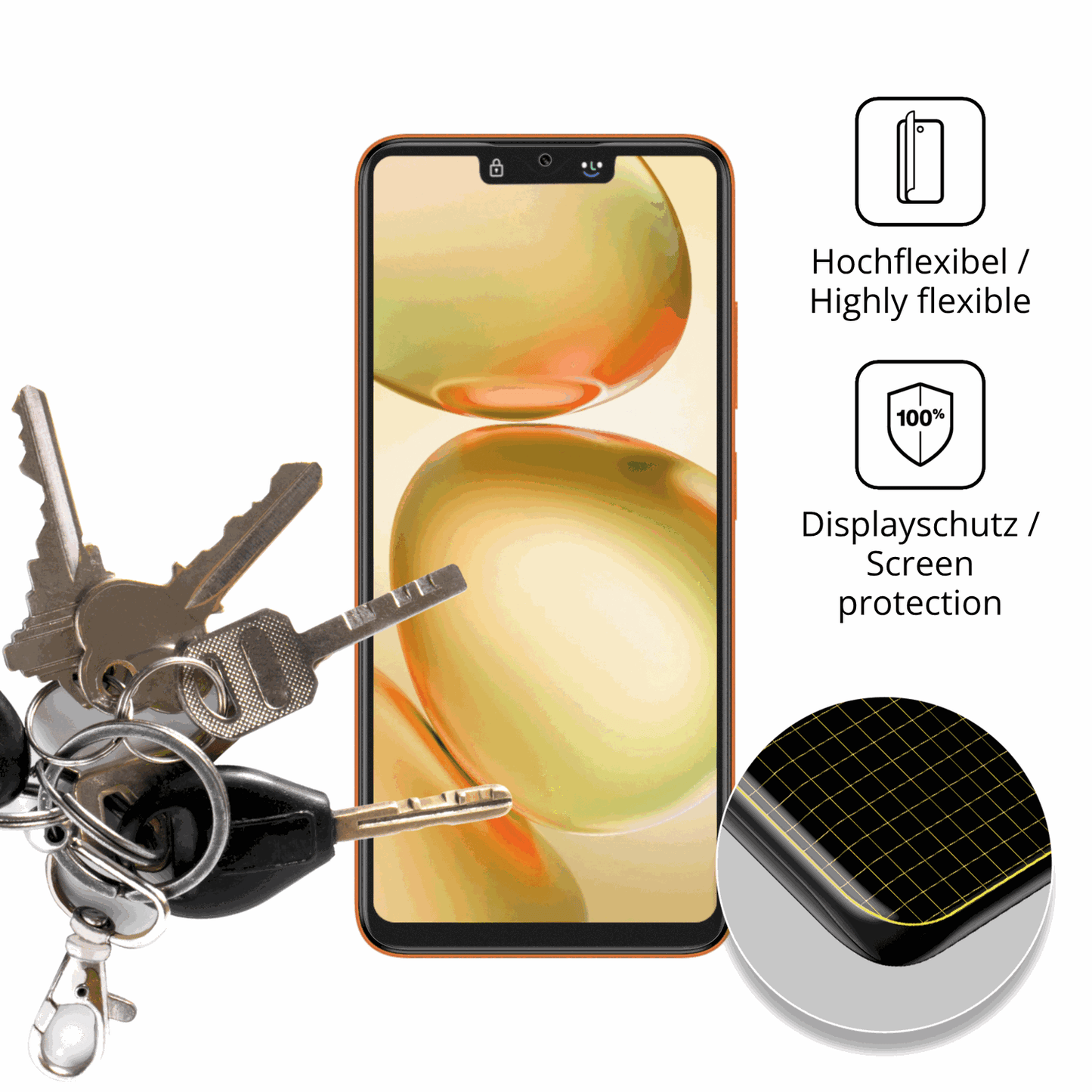 dipos Displayschutz für Itel A100 Pro, transparente Oberfläche, perfekte Passform auch für die Rundungen