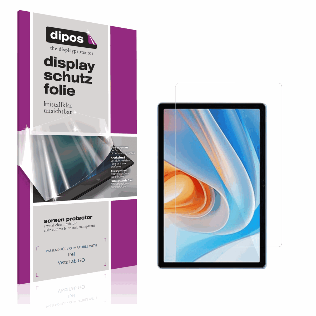 Klare Displayschutzfolie von dipos passend für Itel VistaTab GO, präziser Zuschnitt und blasenfrei montiert