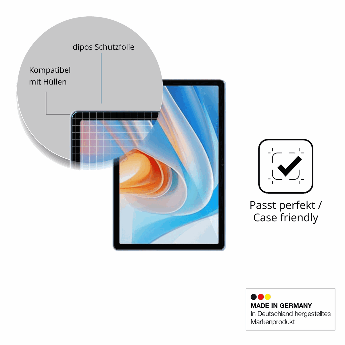 Schutzfolie mit optimaler Passform, zur Verwendung mit Hüllen geeignet