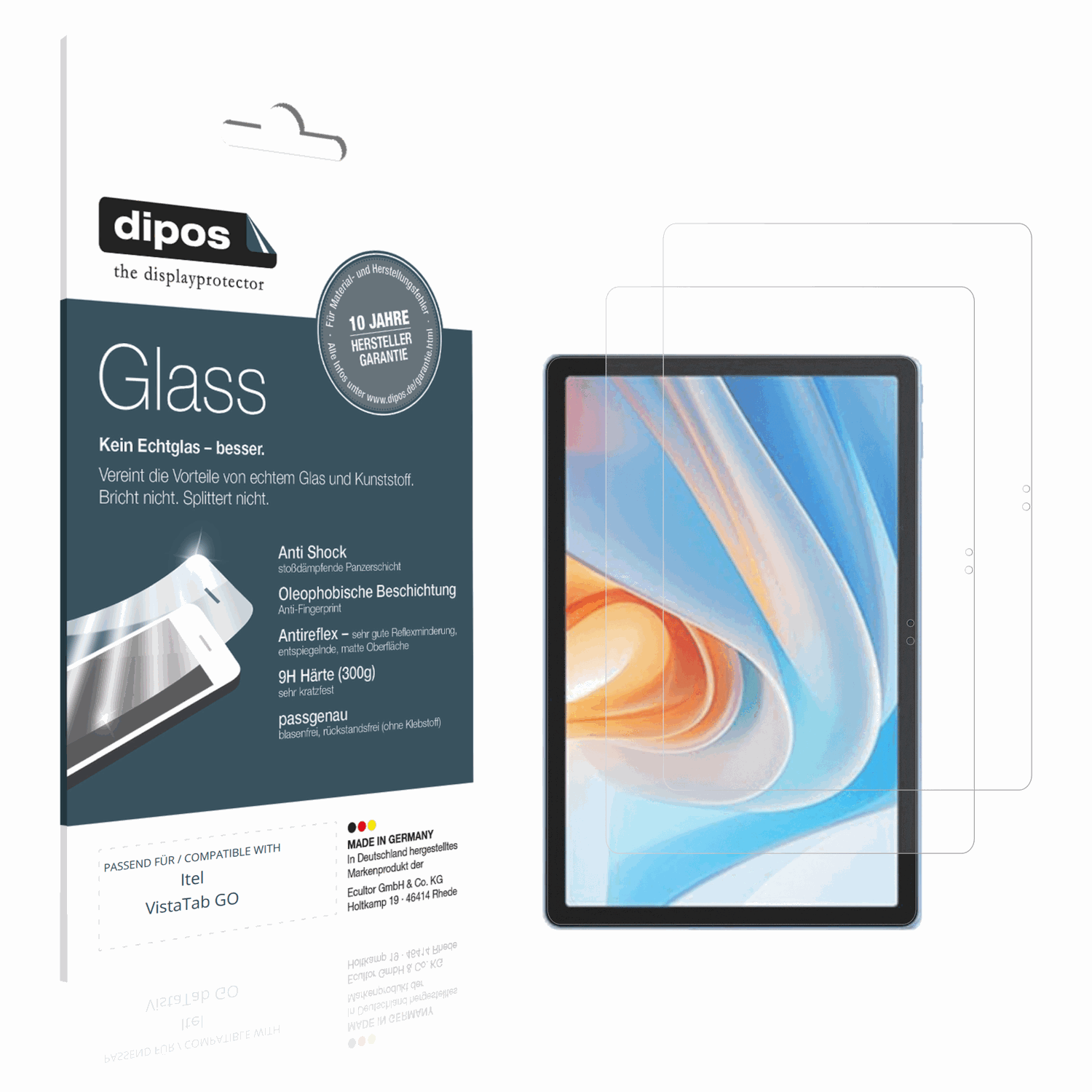 Matte Displayschutzfolie von dipos passend für Itel VistaTab GO, 9H kratzfest und blasenfrei montiert