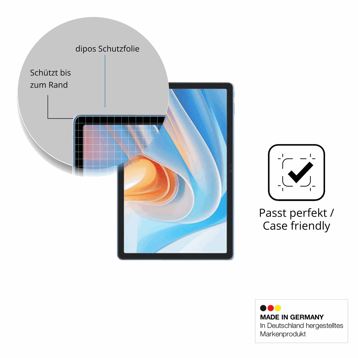 Schutzglasfolie mit optimaler Passform, zur Verwendung mit Hüllen geeignet
