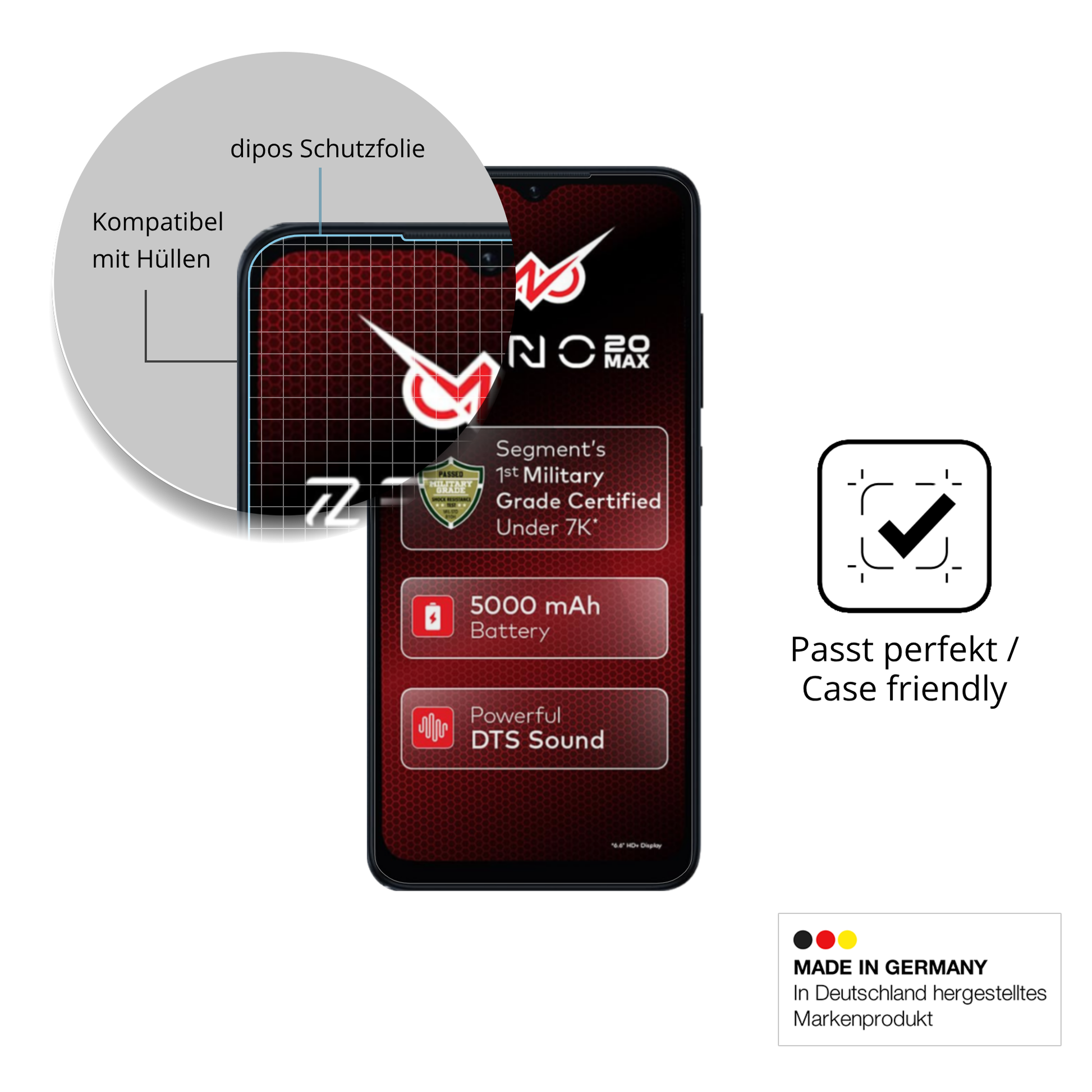 Schutzfolie mit optimaler Passform, zur Verwendung mit Hüllen geeignet