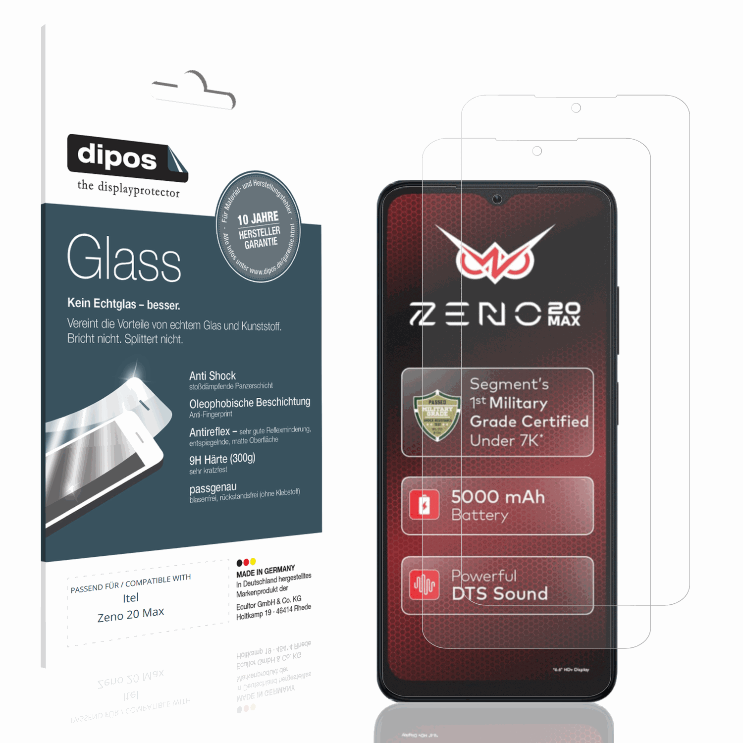 Matte Displayschutzfolie von dipos passend für Itel Zeno 20 Max, 9H kratzfest und blasenfrei montiert
