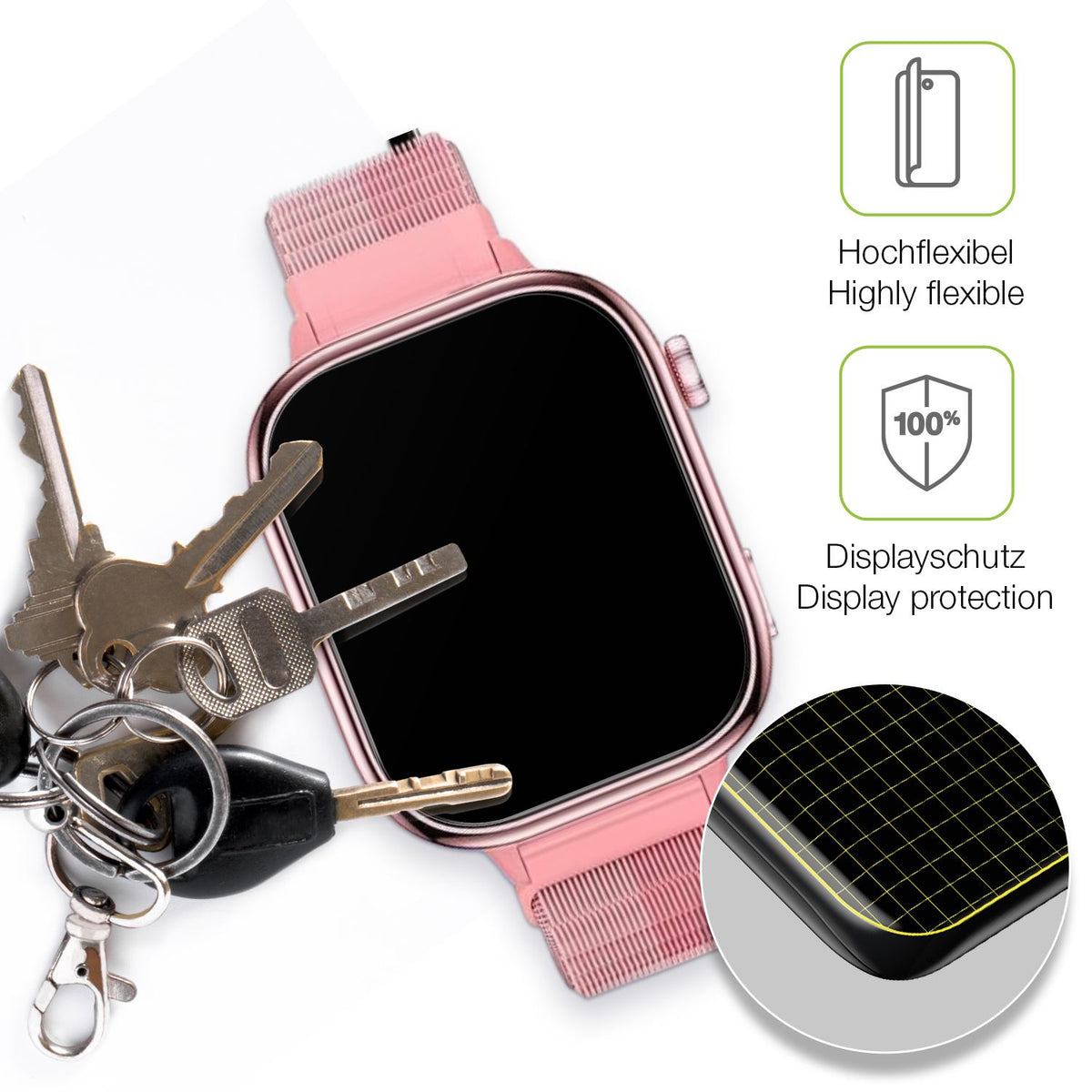 dipos Displayschutz für JoJoego Smartwatch Kinder, transparente Oberfläche, perfekte Passform auch für die Rundungen