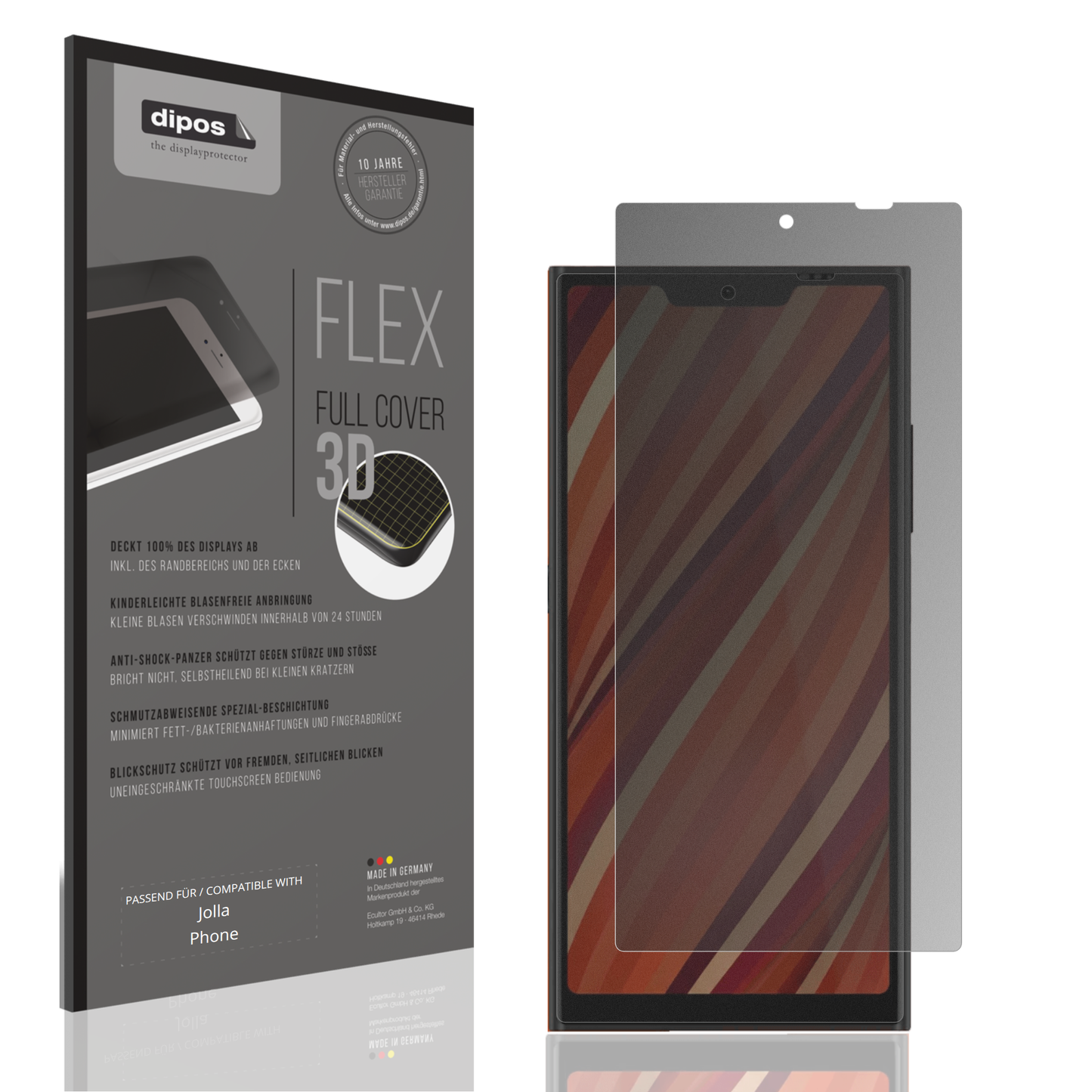 Blickschutzfolie von dipos passend für Jolla Phone, 100% Displayabdeckung und blasenfreie Montage