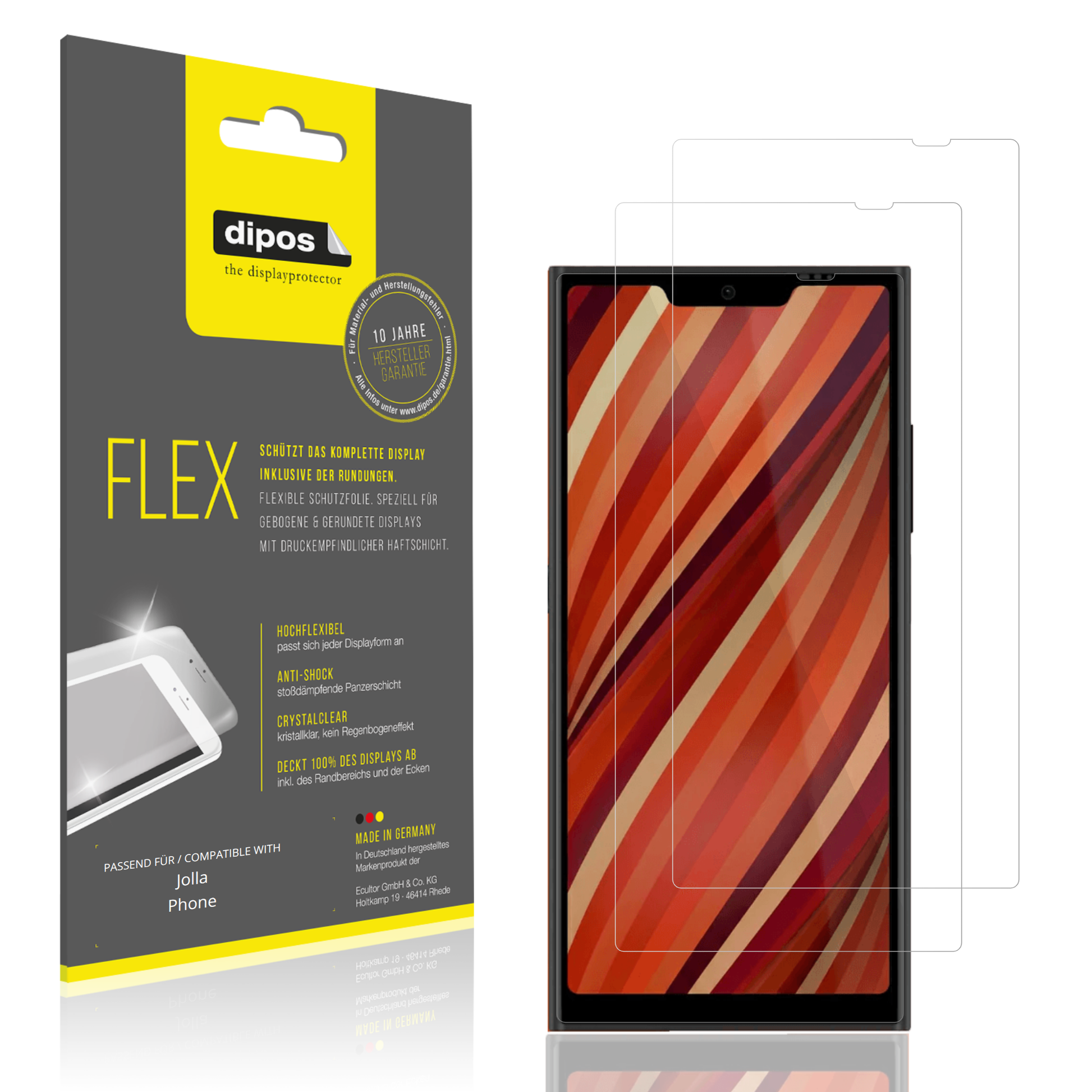 Klare Displayschutzfolie von dipos passend für Jolla Phone, 100% Displayabdeckung und blasenfreie Montage