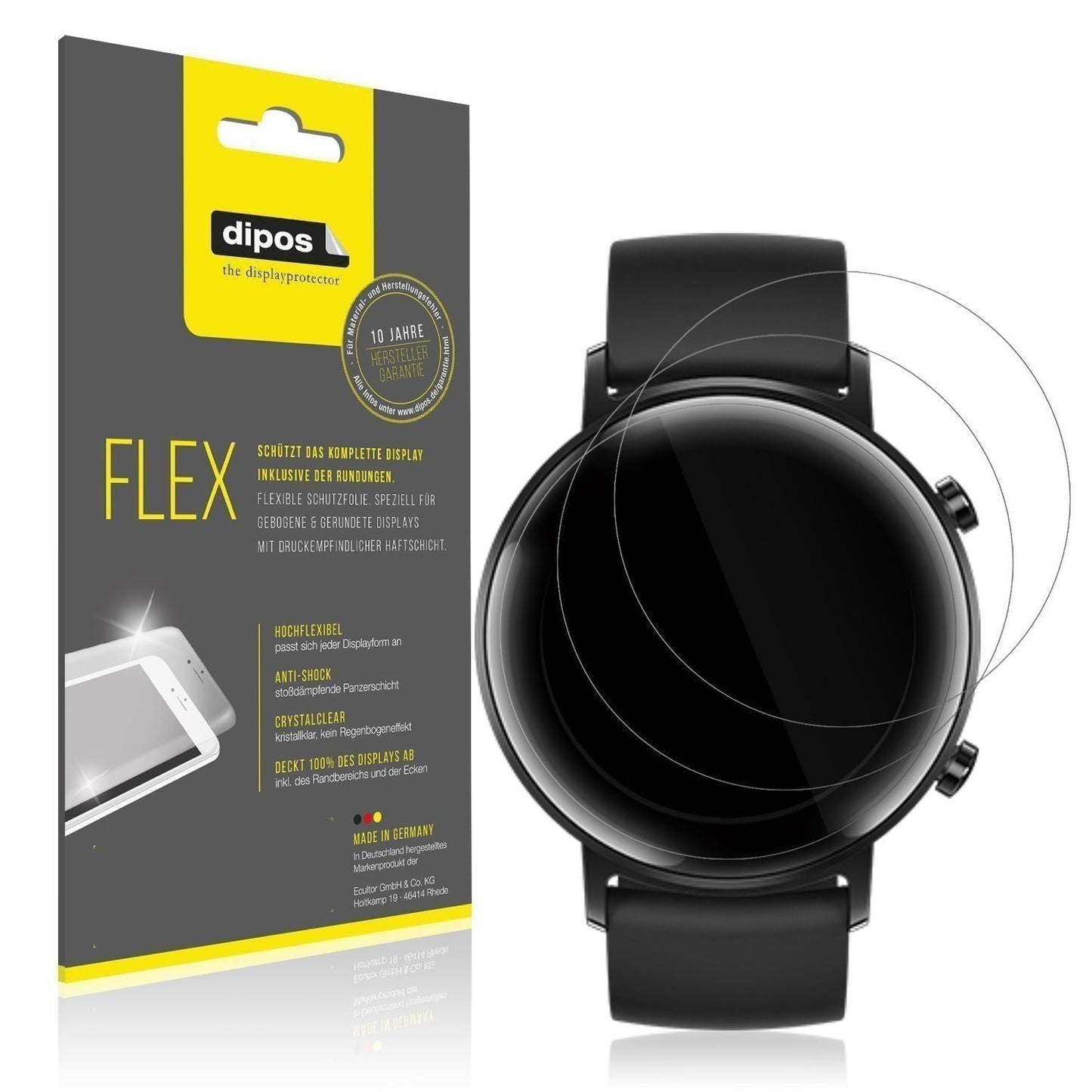 2x 3D Full Cover Schutzfolie für Huawei Watch GT2  (1)