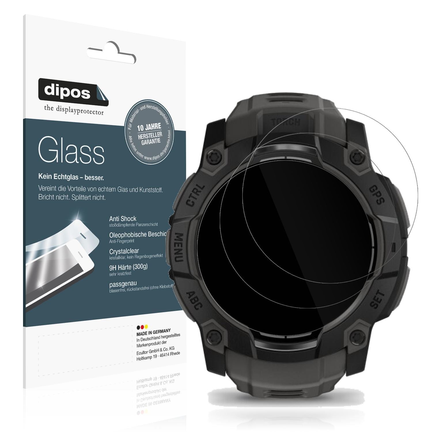 2x 9H Schutzfolie für Garmin Instinct 3 50mm Panze (1)