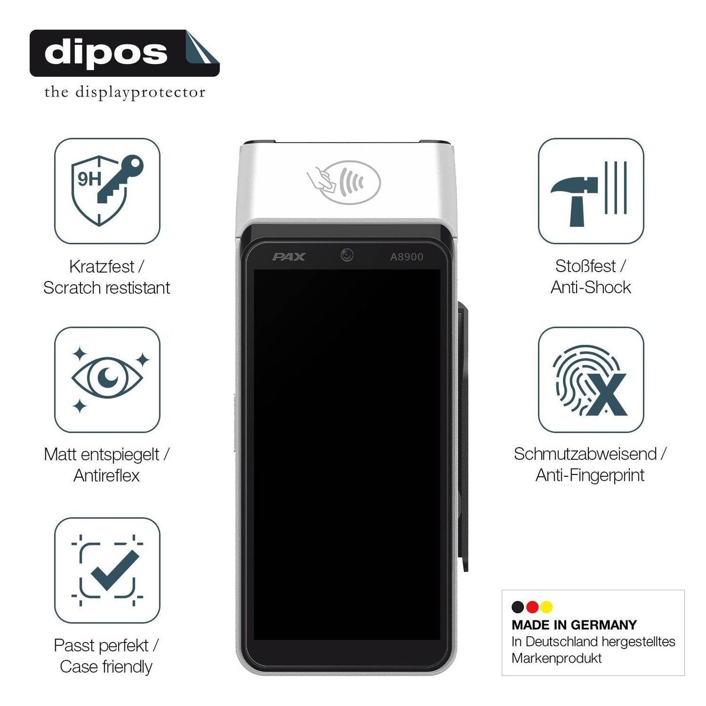 2x 9H Schutzfolie matt für Pax A8900 Panzerfolie (7)
