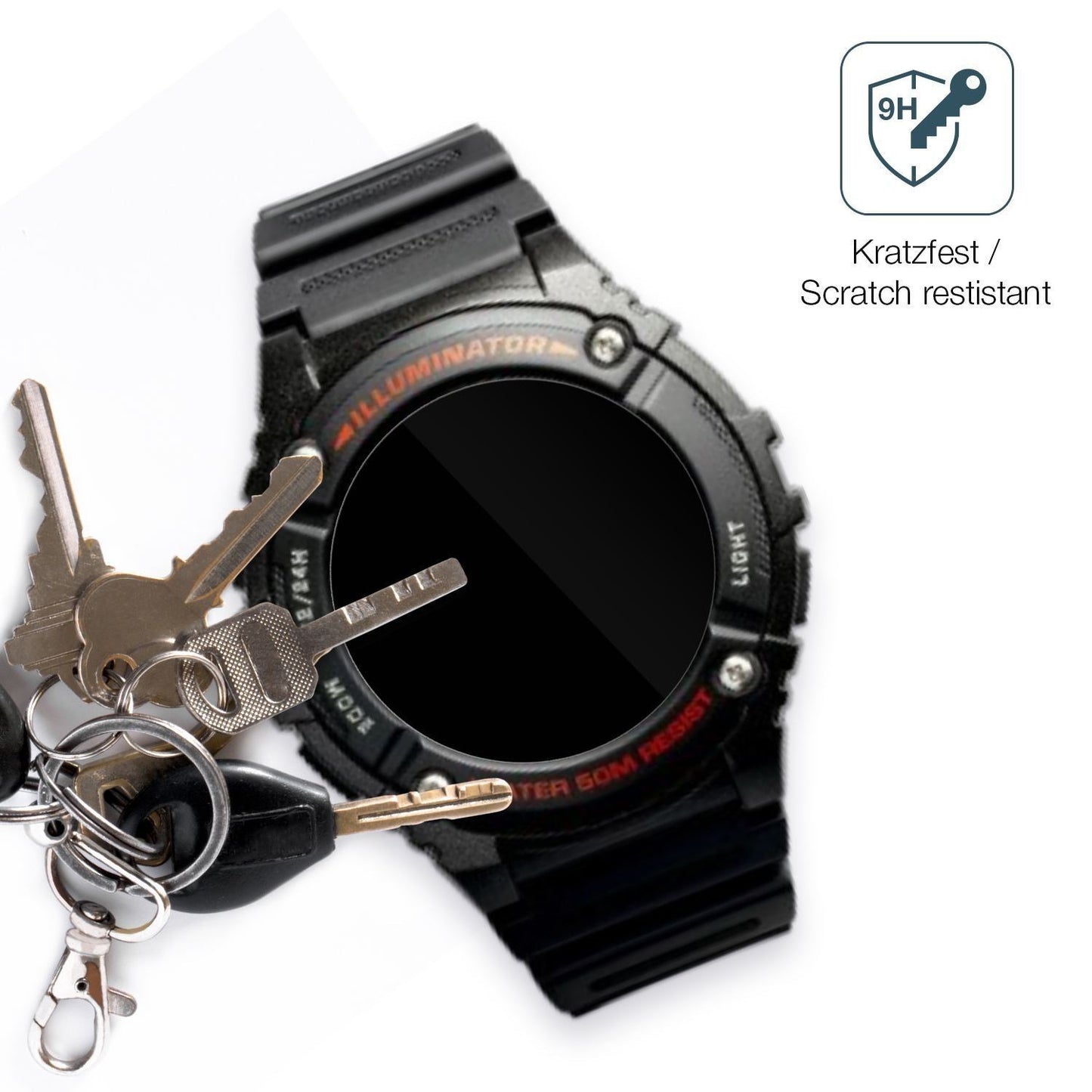 2x 9H Schutzfolie für Casio W-2016H-1AV Rund Panze (3)
