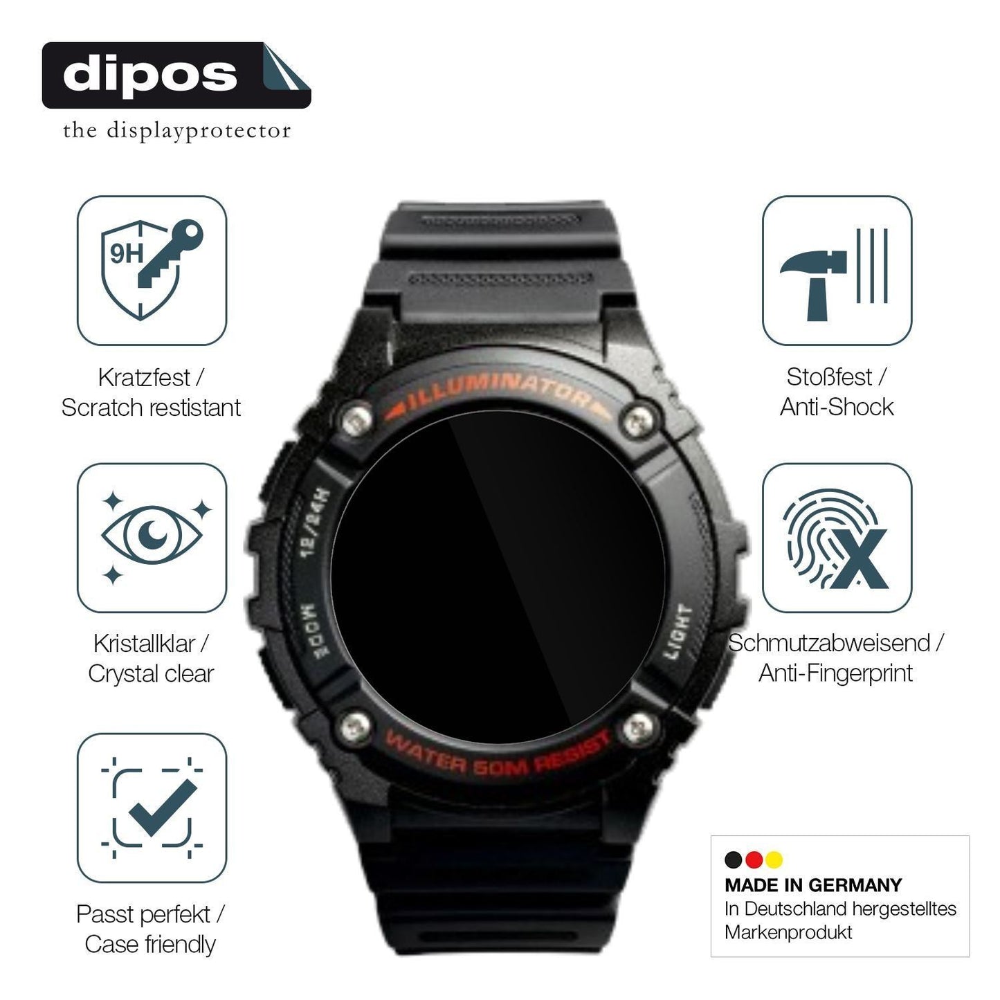 2x 9H Schutzfolie für Casio W-2016H-1AV Rund Panze (7)