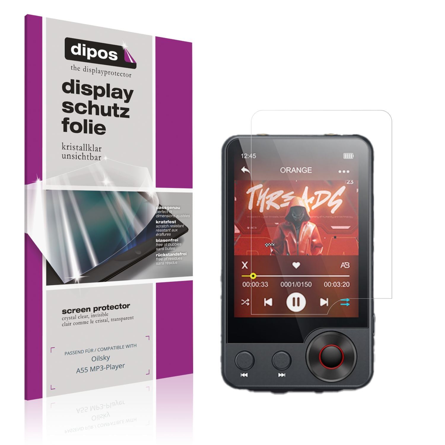 4x Schutzfolie klar für Oilsky A55 MP3-Player Disp (1)