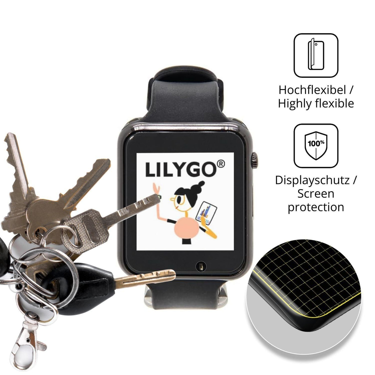 2x Full Cover Schutzfolie matt für LILYGO T-Watch  (3)