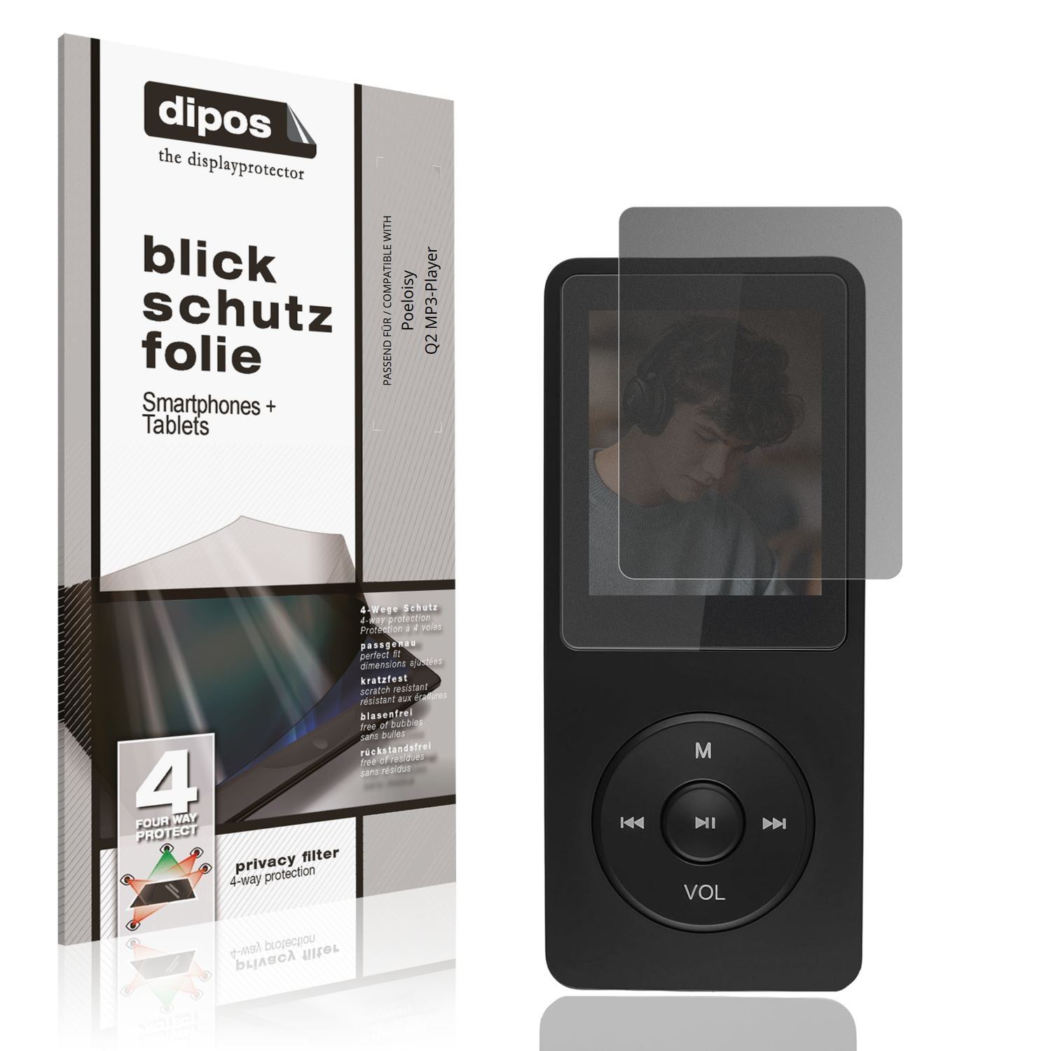 Blickschutzfolie für Poeloisy Q2 MP3-Player matt S (1)