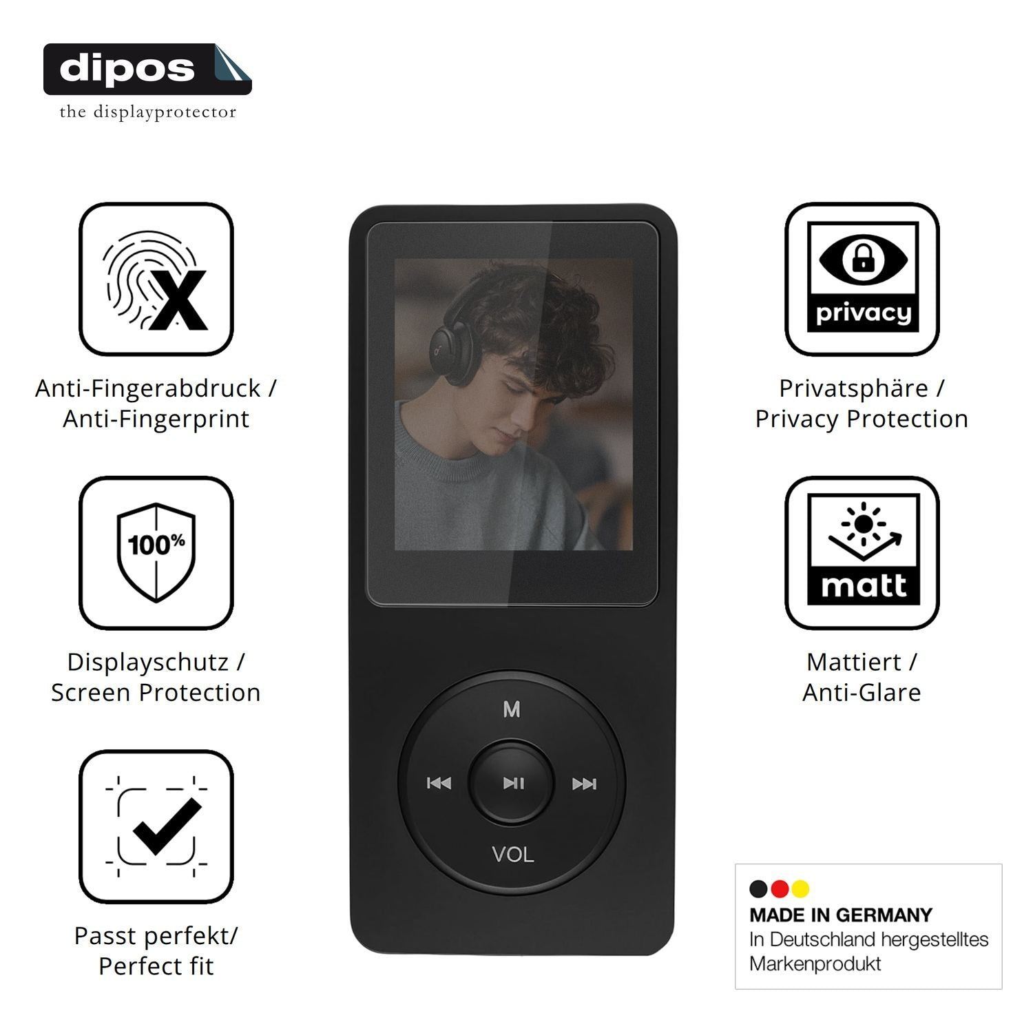 Blickschutzfolie für Poeloisy Q2 MP3-Player matt S (5)