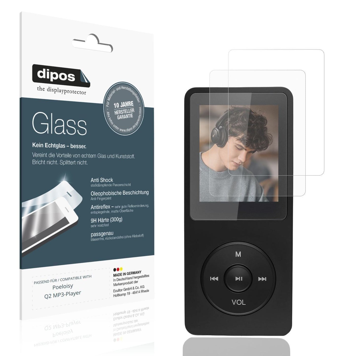 2x 9H Schutzfolie matt für Poeloisy Q2 MP3-Player  (1)